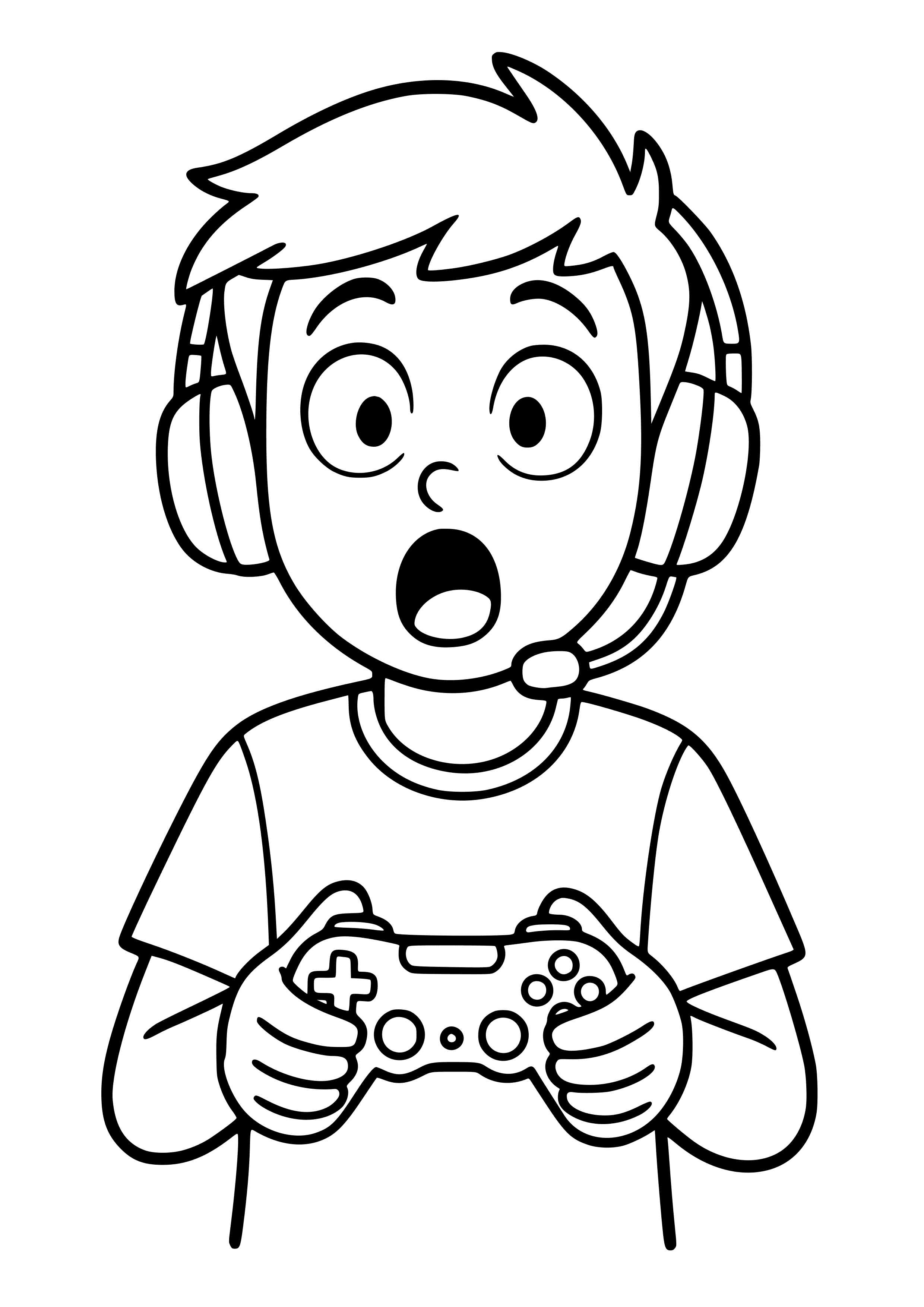 Gamer with a Headset Looking Surprised Coloring Page