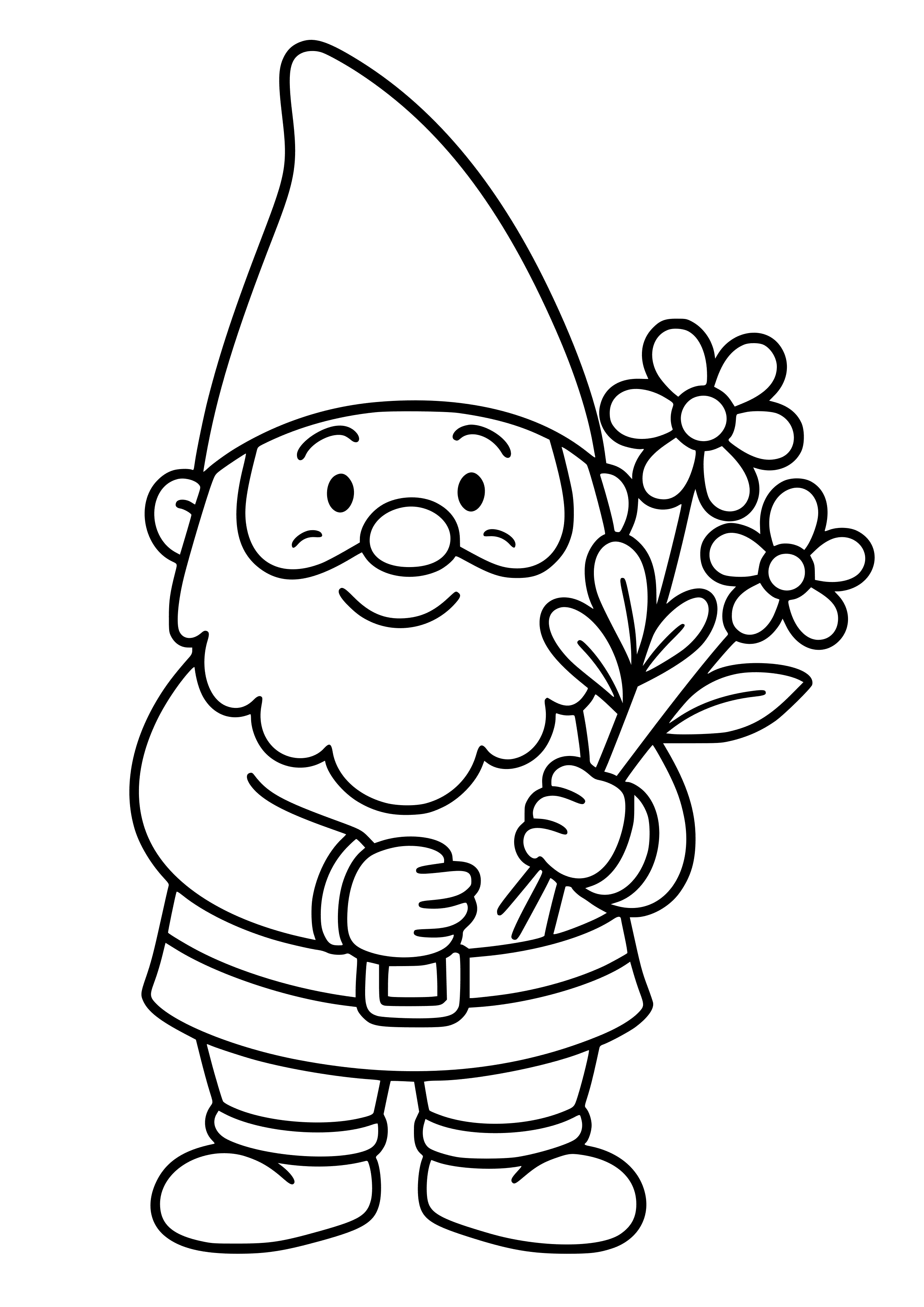 Garden Gnome Holding Flowers Coloring Page