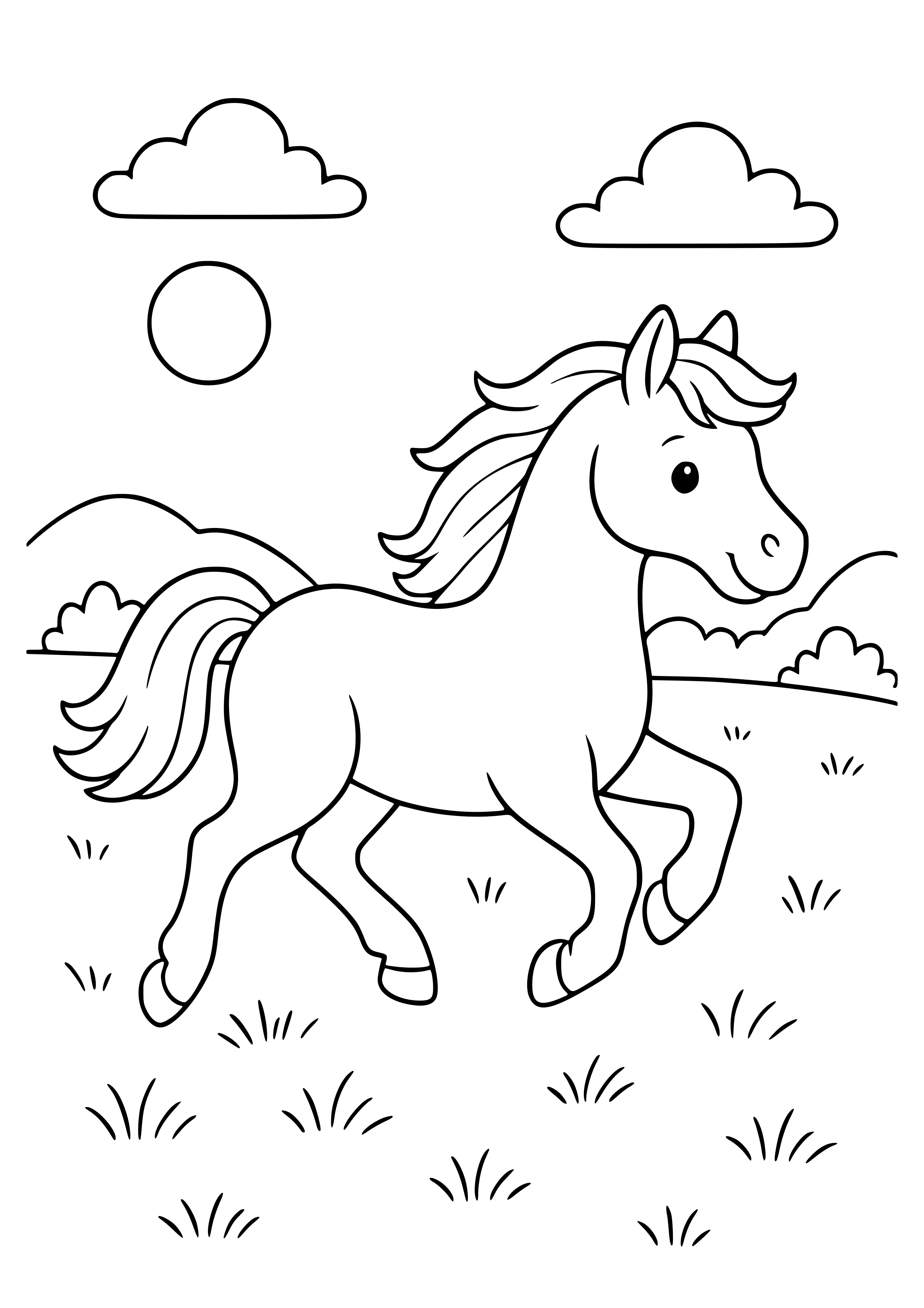 Gentle Horse Galloping Across a Field Coloring Page