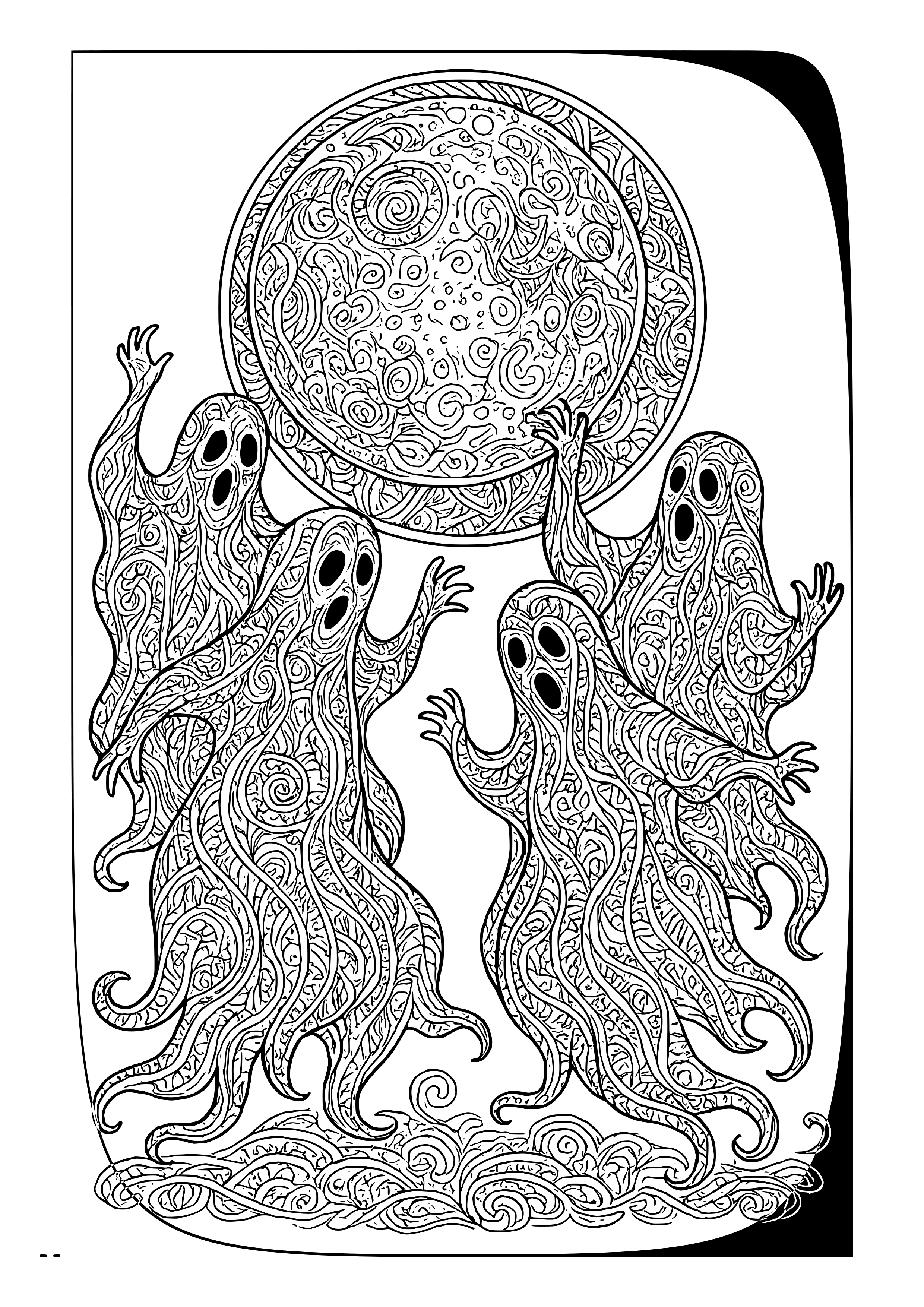 Ghostly Figures Dancing in the Moonlight Coloring Page