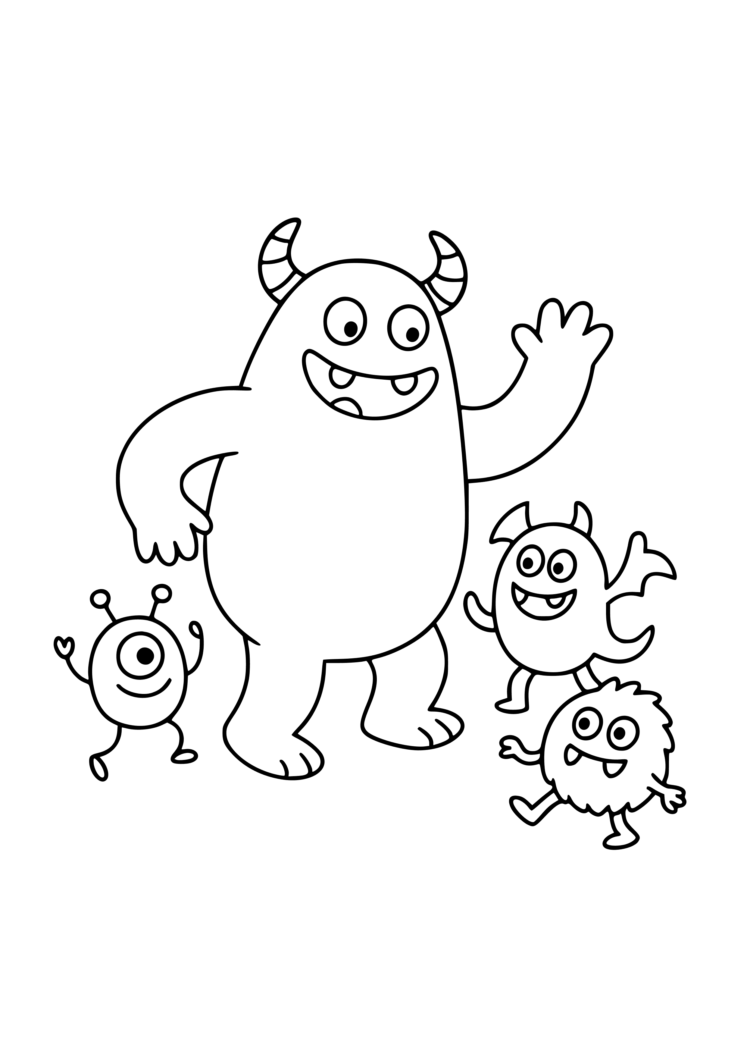 Giant Blue Monster Dancing with Friends Coloring Page