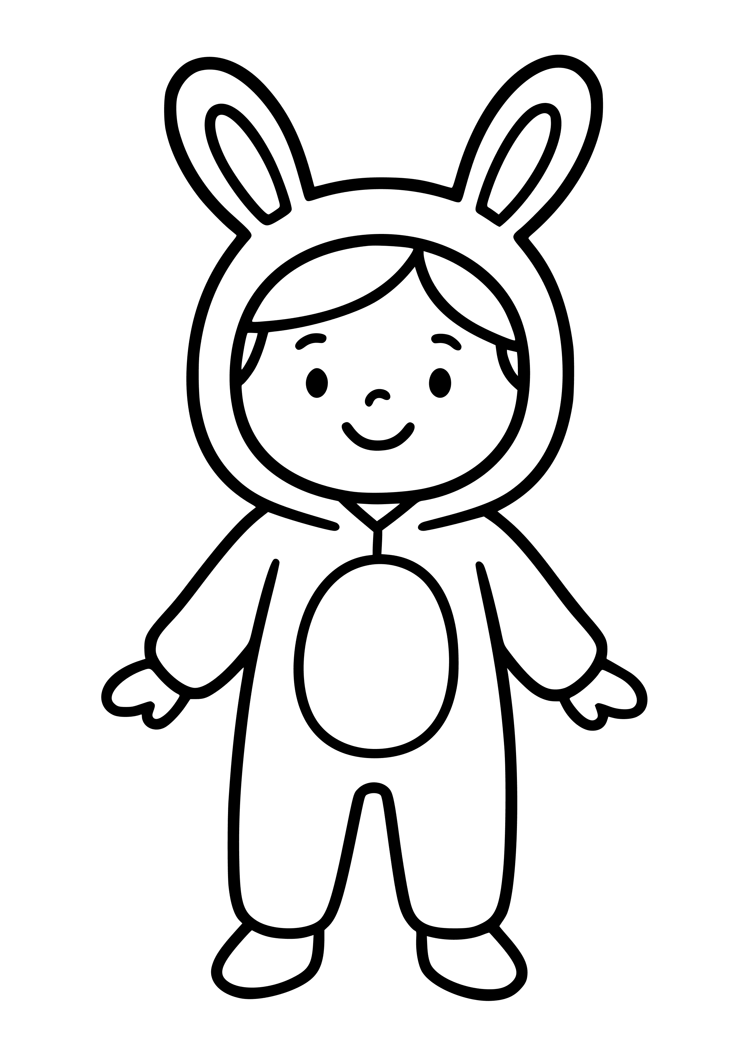 Girl in a Cute Bunny Onesie Coloring Page