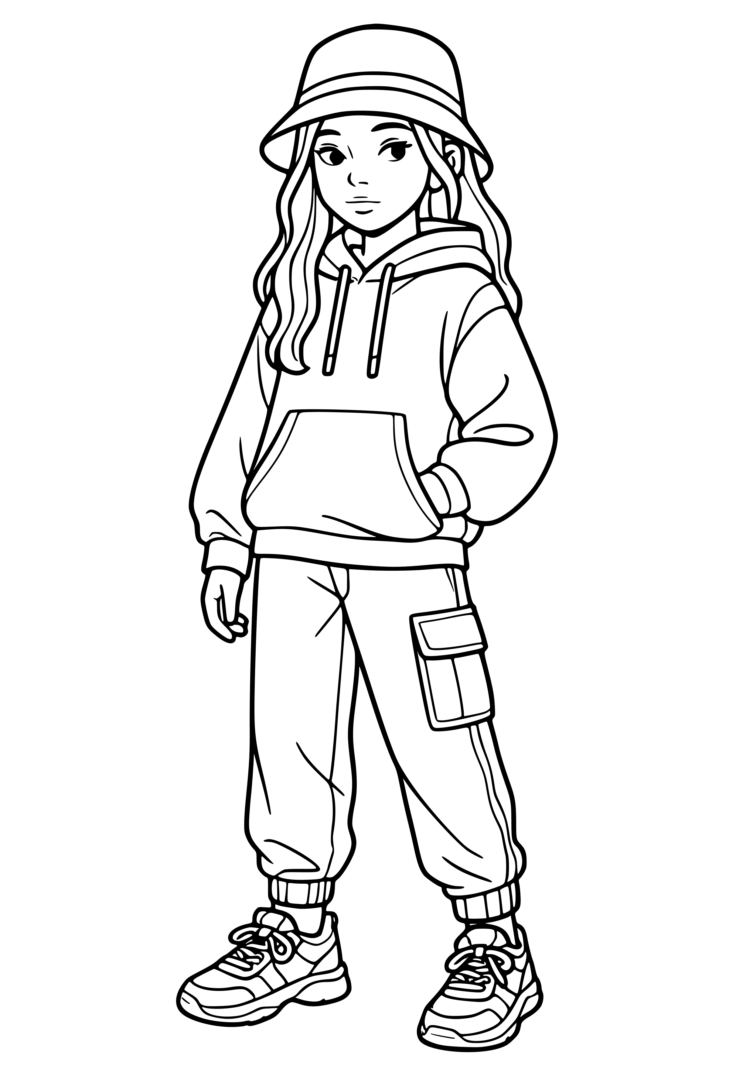 Girl in a Trendy Streetwear Outfit Coloring Page