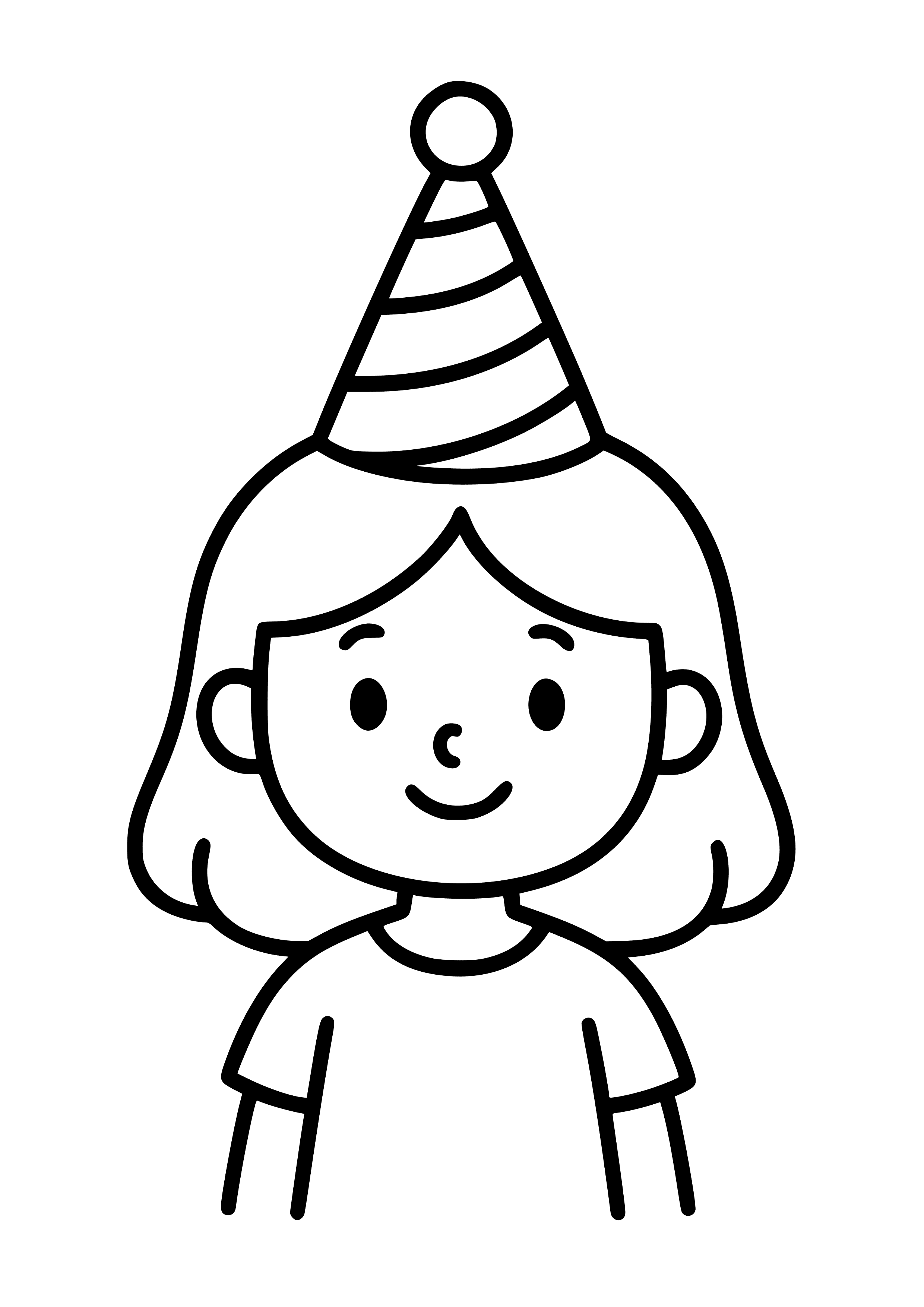 Girl with a Colorful Party Hat Coloring Page