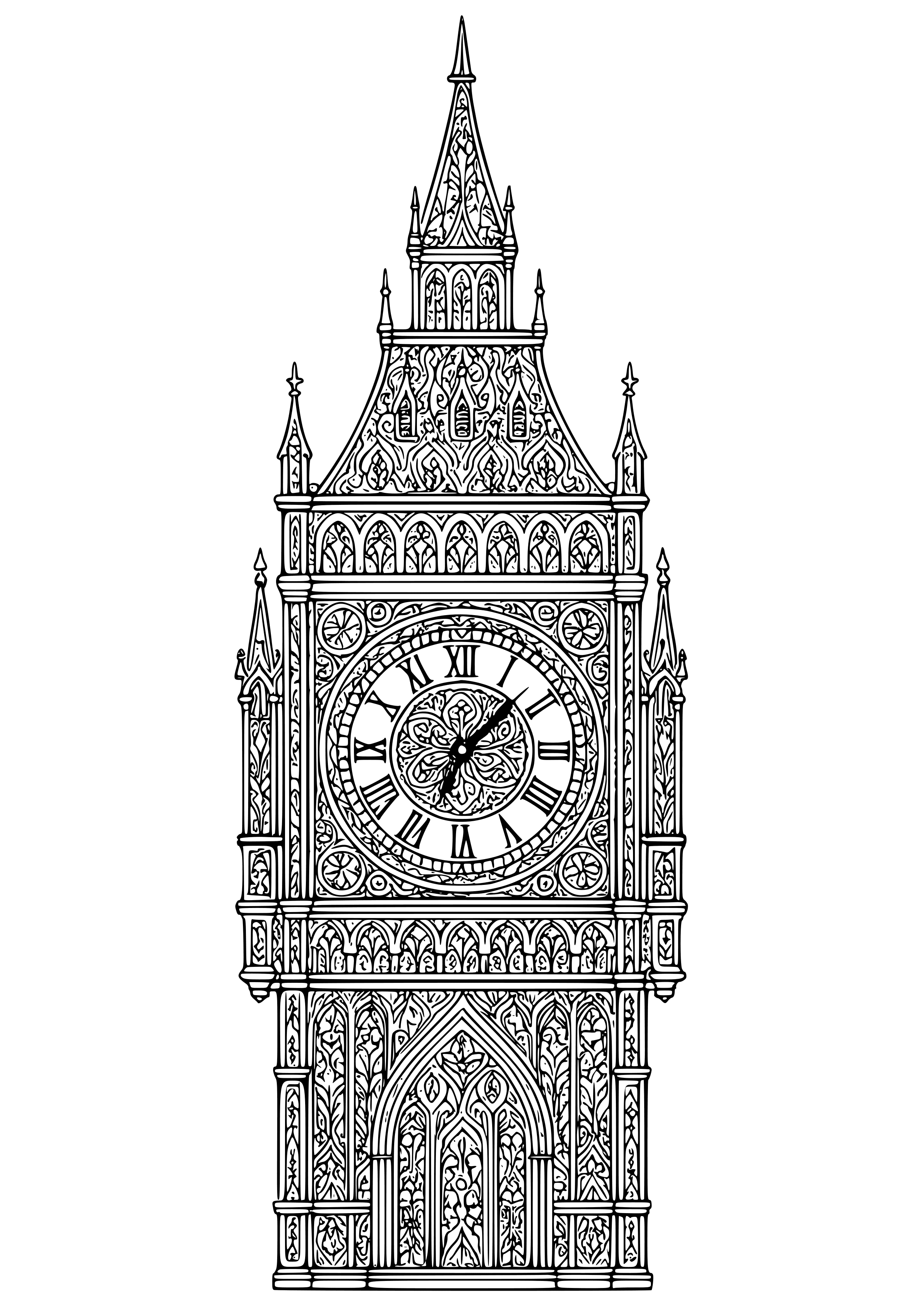 Gothic Clock Tower with Ornate Face Coloring Page