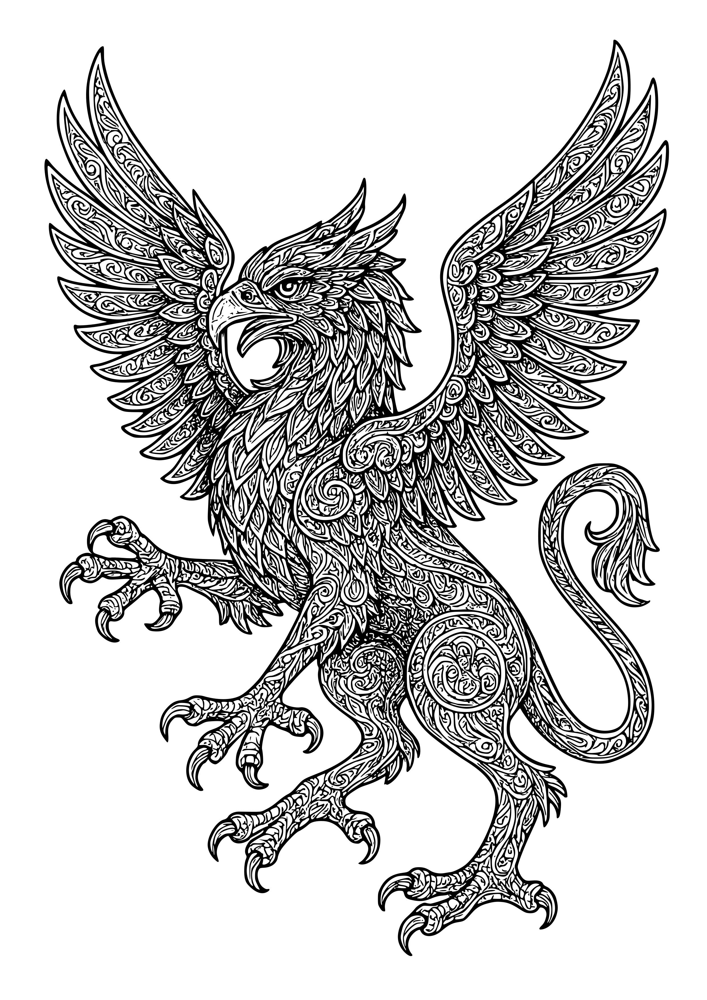 Gothic Griffin with Detailed Feathers and Claws Coloring Page