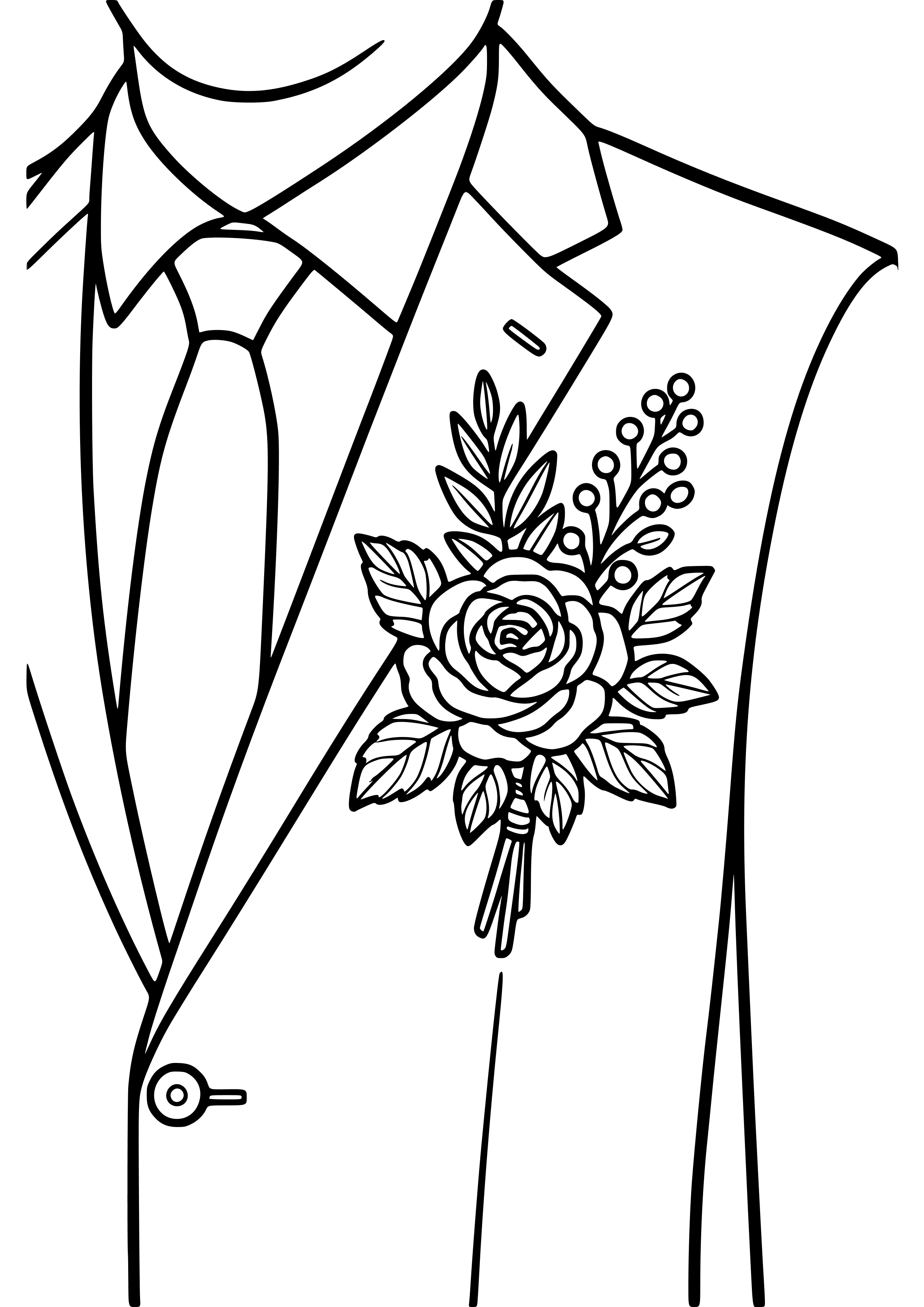 Groom's Boutonniere Pinned on His Jacket Coloring Page