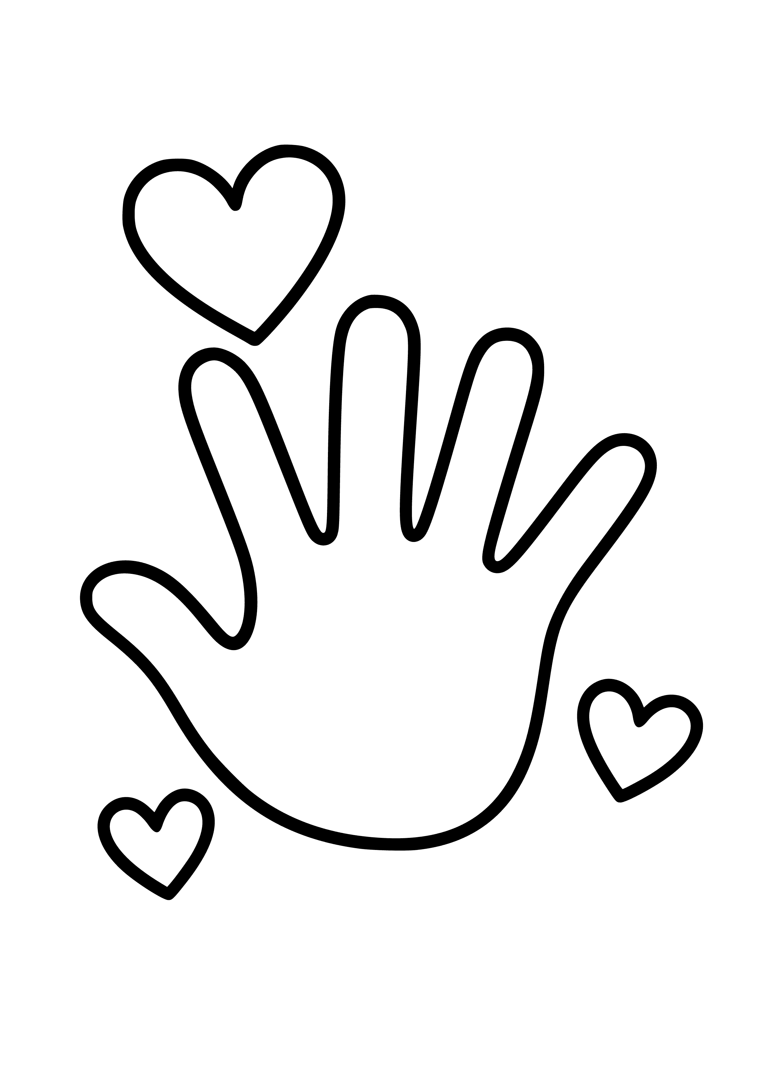Handprint Art with Hearts Coloring Page
