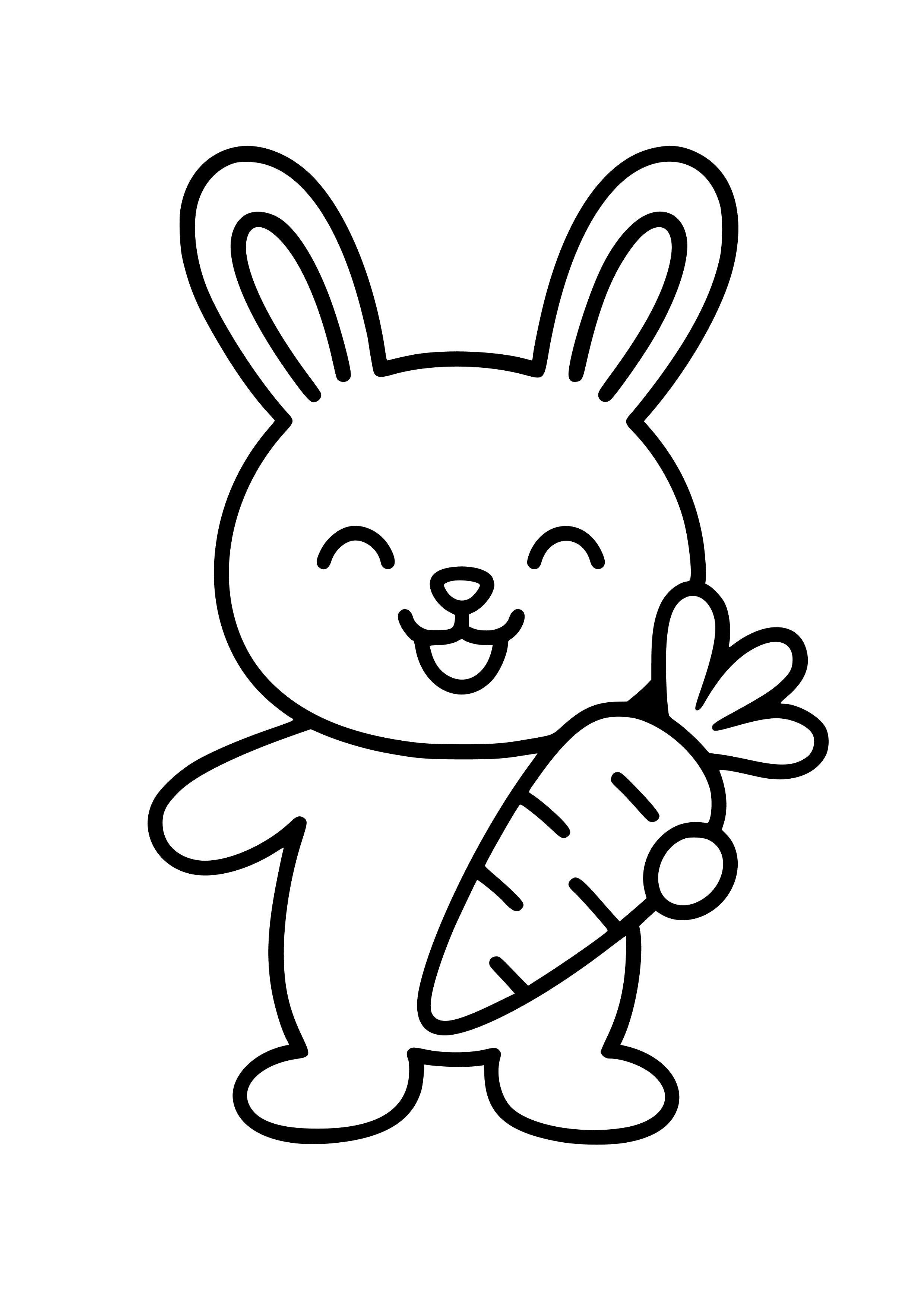Happy Bunny Holding a Carrot Coloring Page