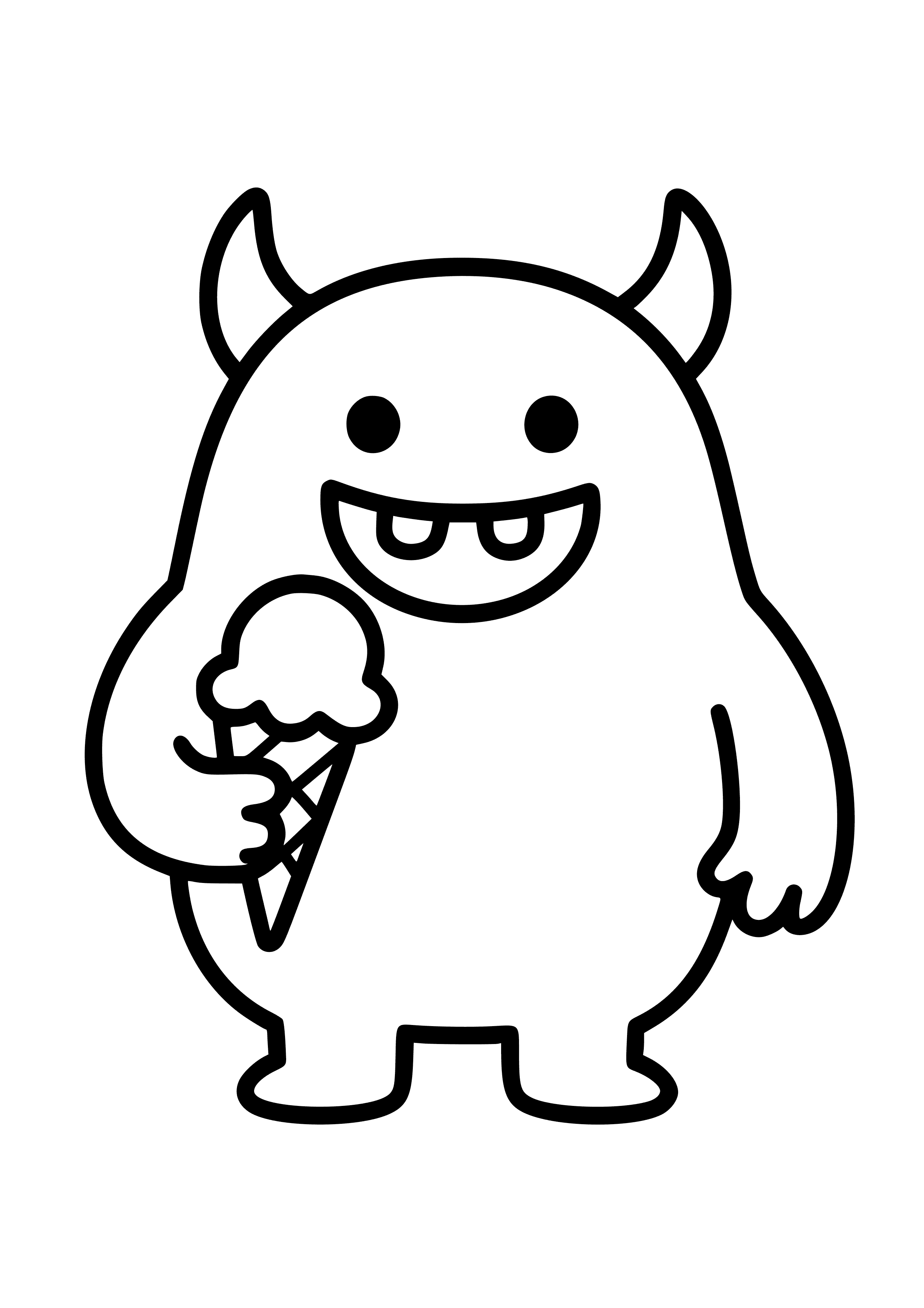 Happy Orange Monster Eating Ice Cream Coloring Page