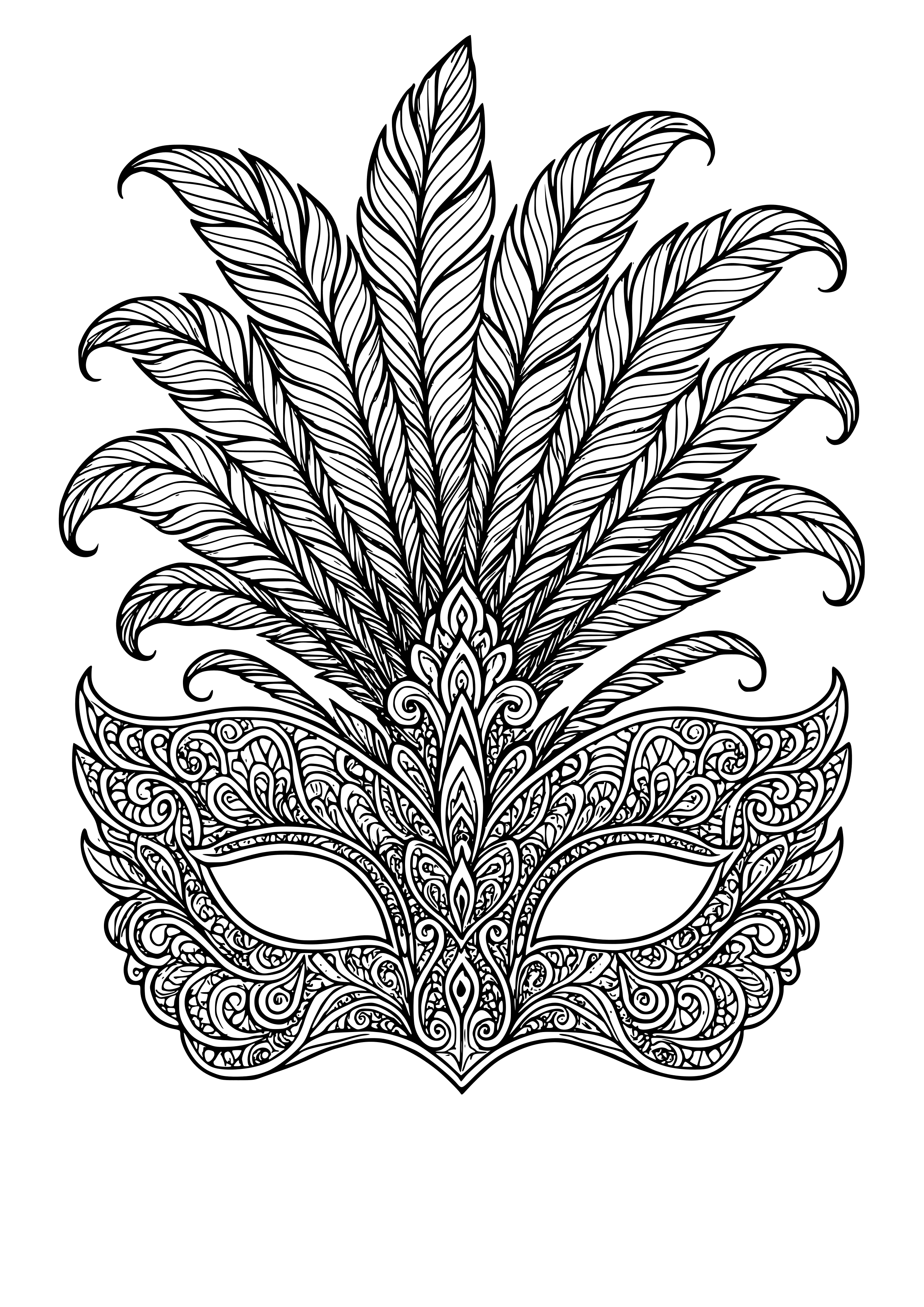 Hauntingly Beautiful Masquerade Mask with Feathers Coloring Page