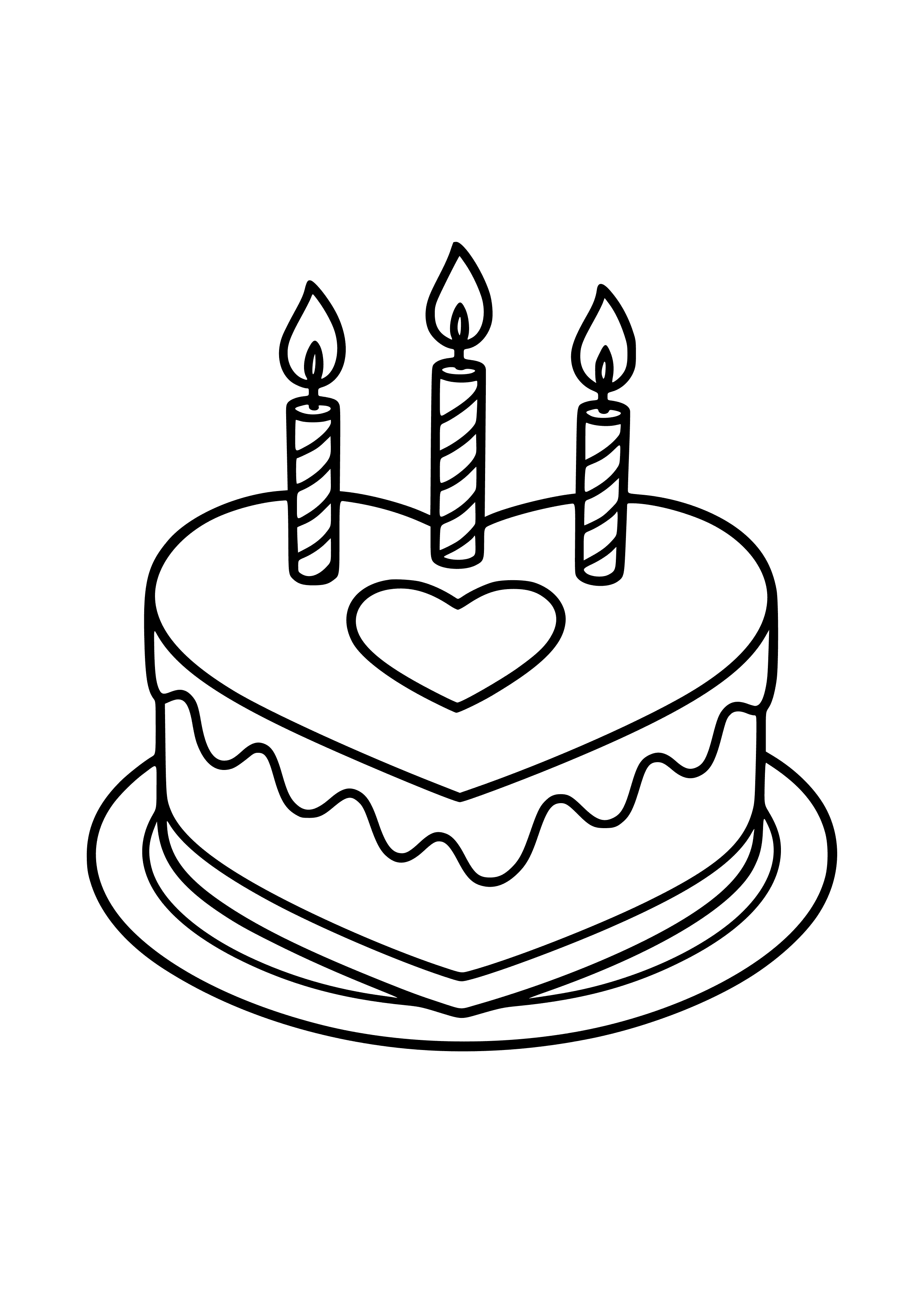 Heart-shaped Cake with Candles Coloring Page