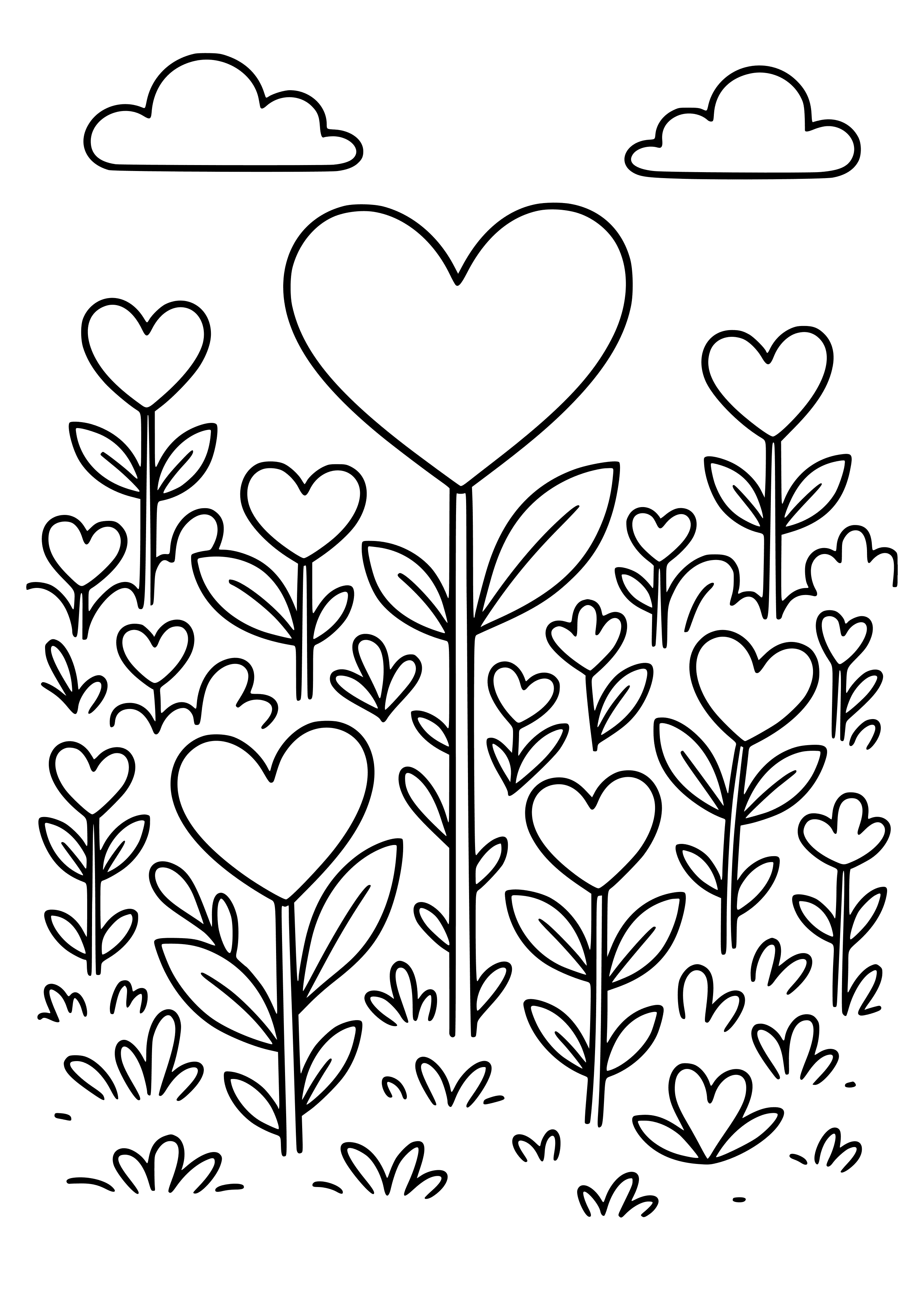 Heart-shaped Flowers in a Garden Coloring Page