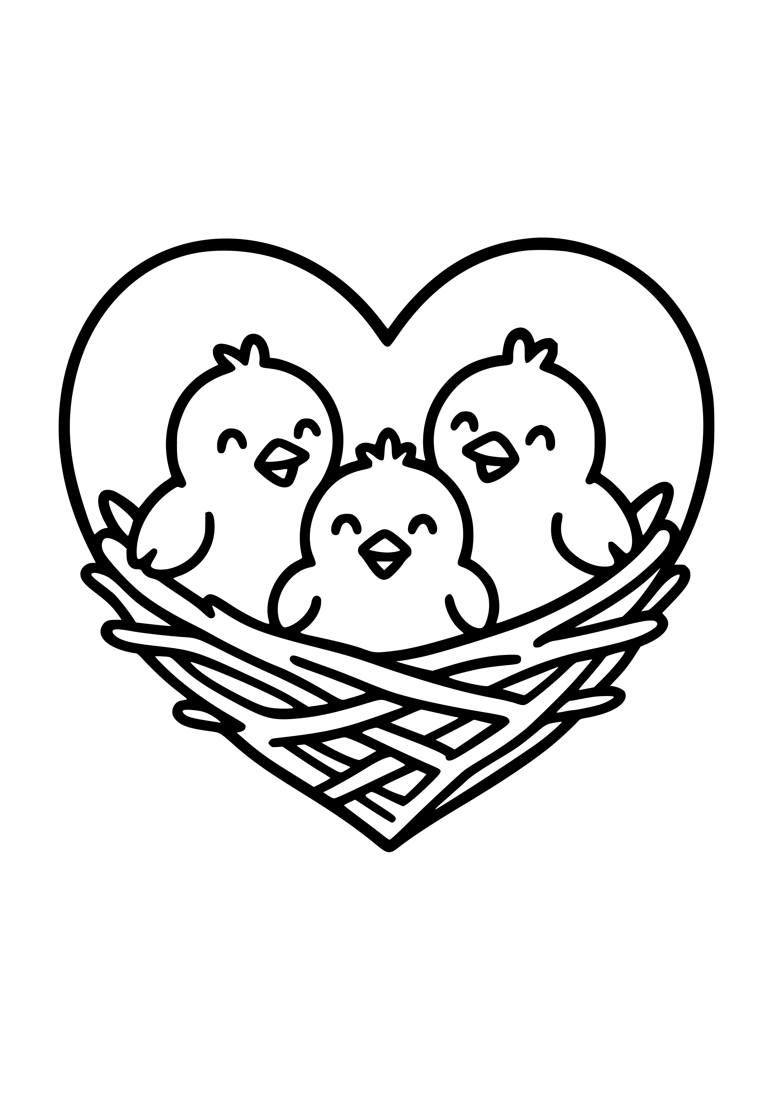Heart-shaped Nest with Baby Birds Coloring Page