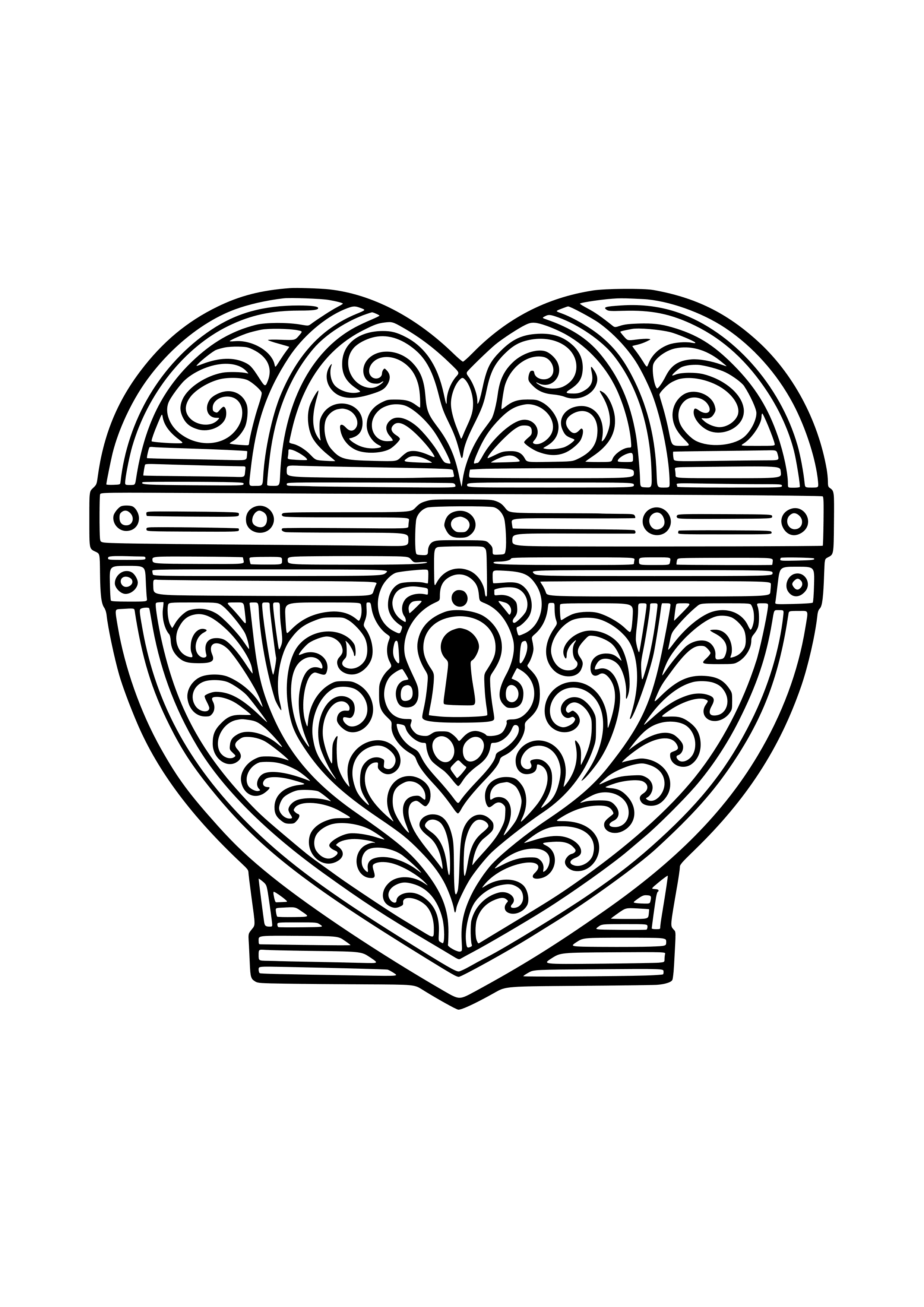 Heart-shaped Treasure Chest Coloring Page