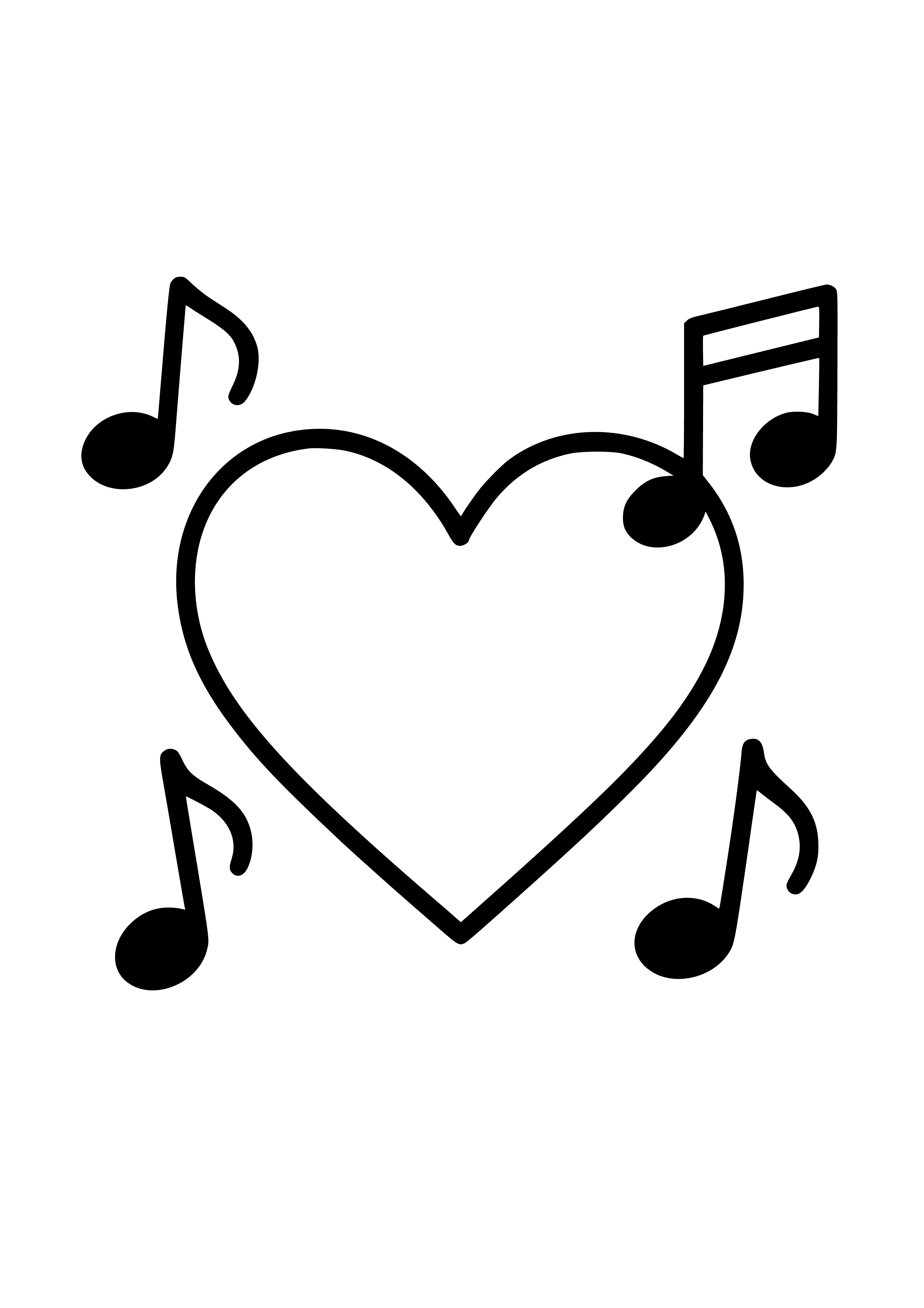 Heart with Musical Notes Coloring Page
