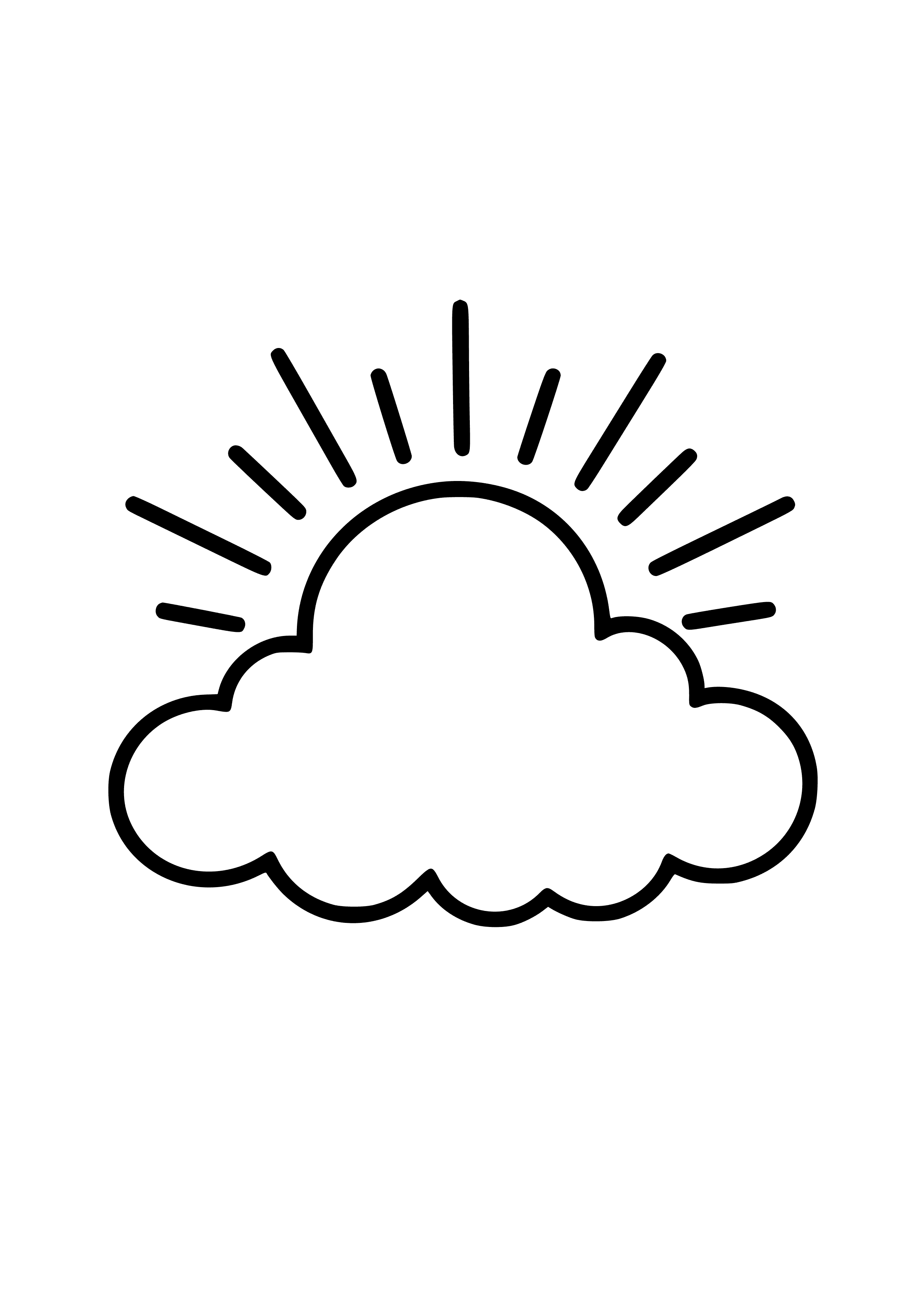 Heavenly Cloud with Rays Coloring Page