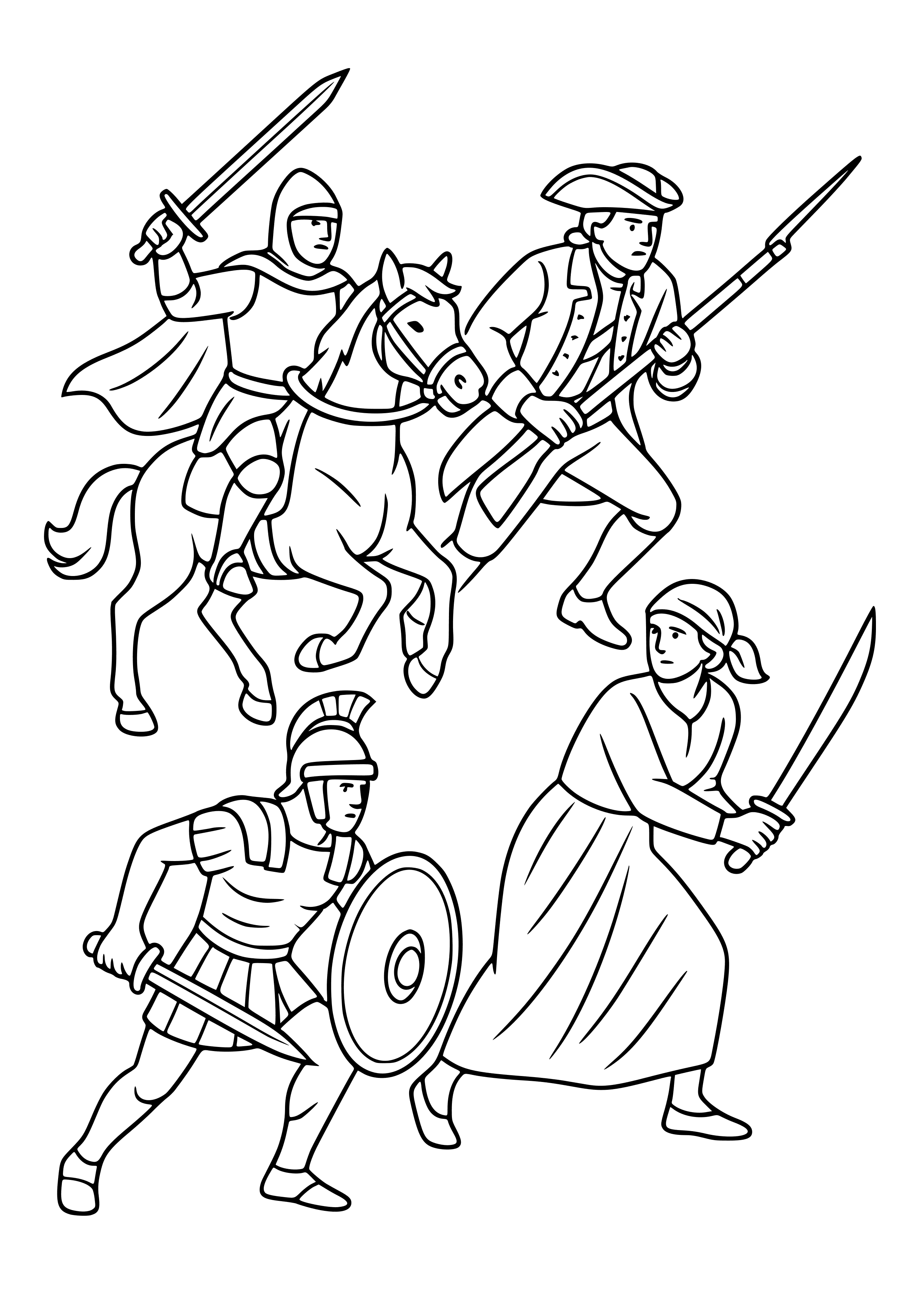 Historical Figures in Action Coloring Page