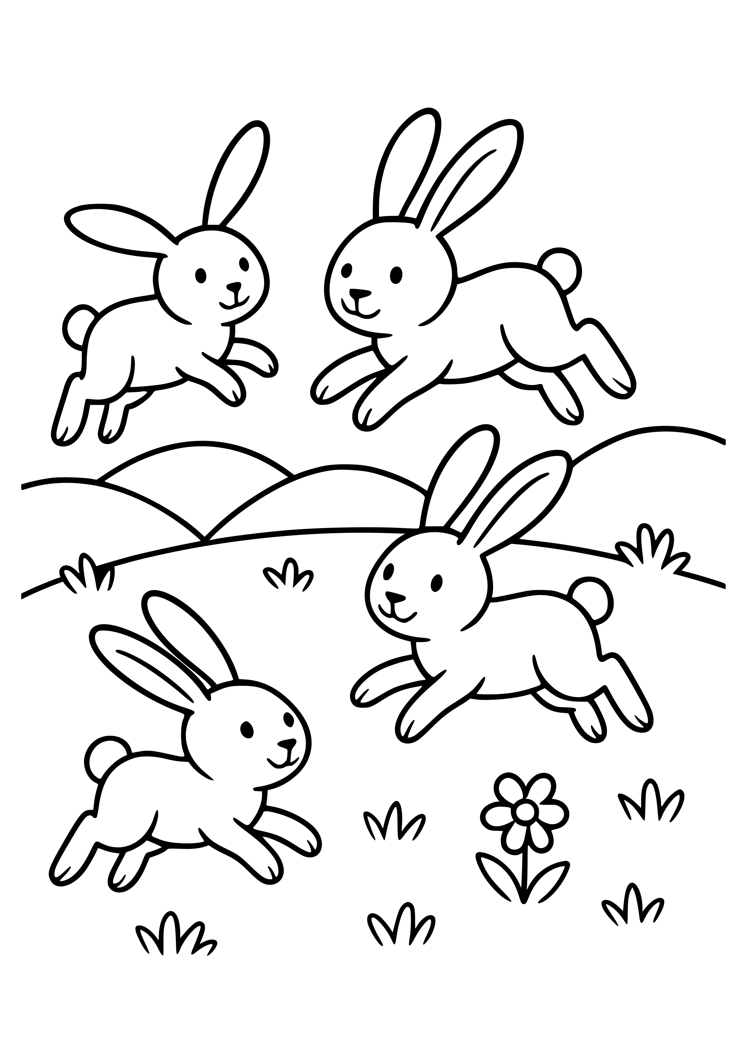 Hopping Bunnies in a Field Coloring Page