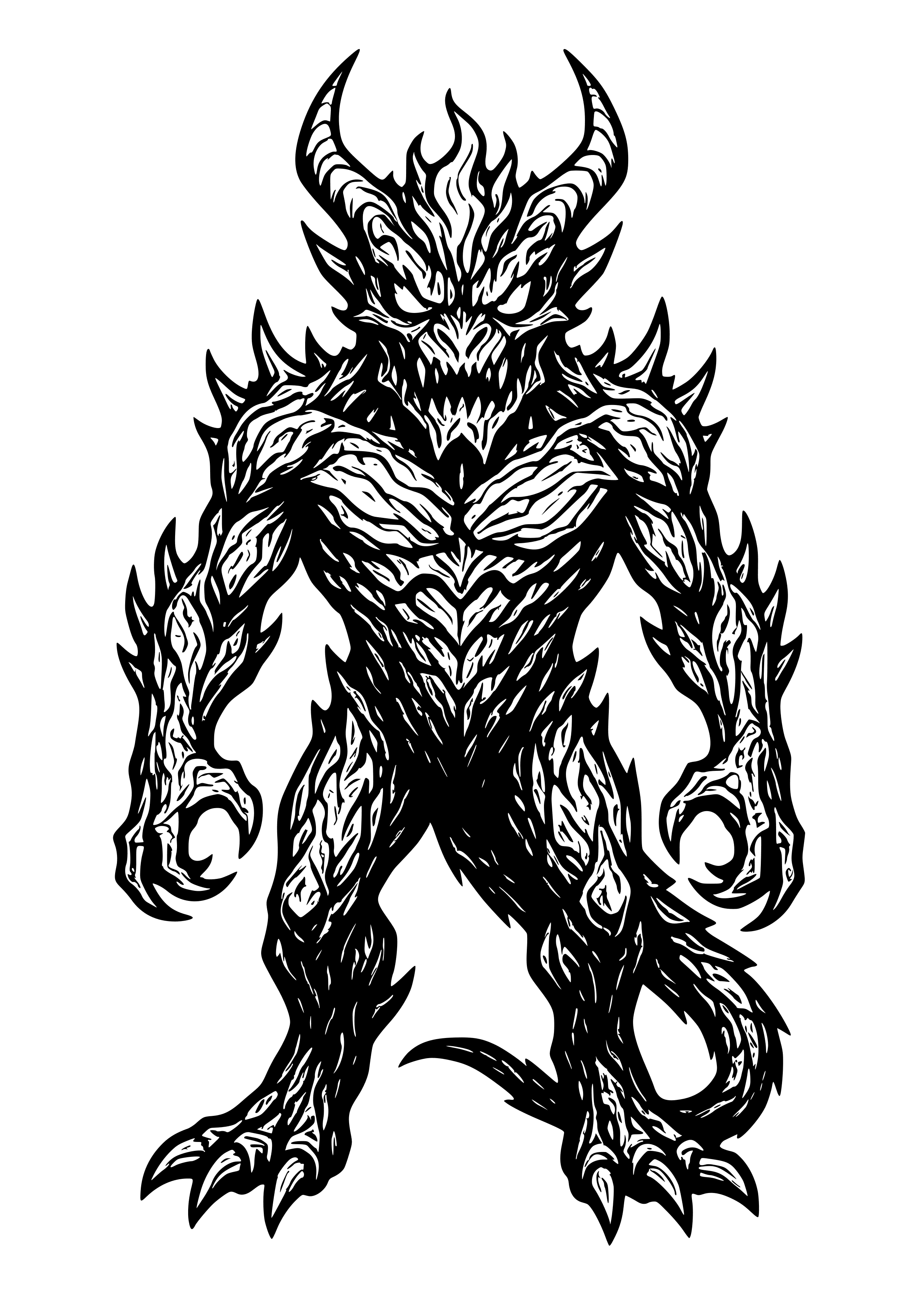 Intimidating Black Monster with Fiery Eyes Coloring Page