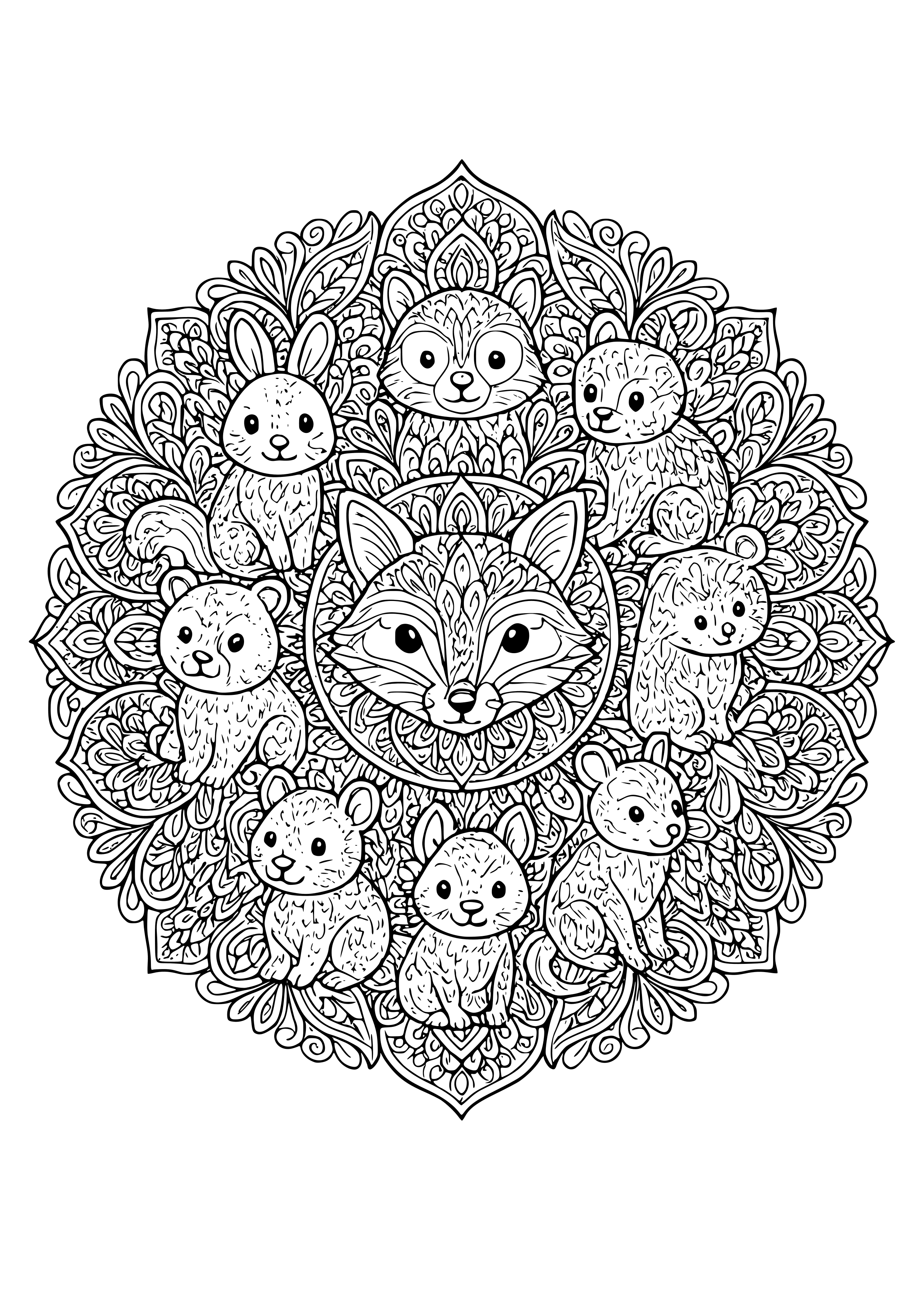 Intricate Mandala Featuring Animal Patterns Coloring Page