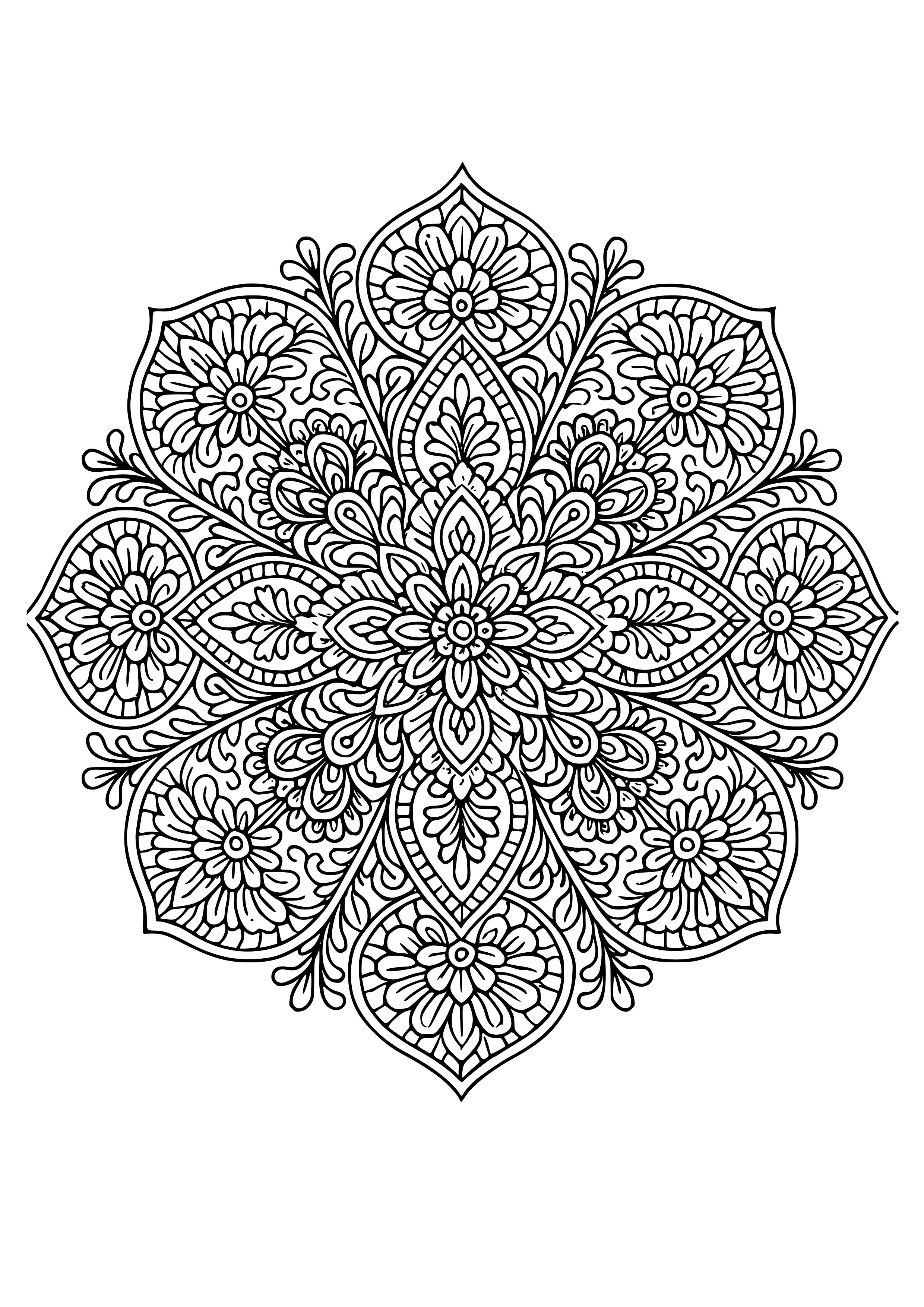 Intricate Mandala with Floral Patterns Coloring Page