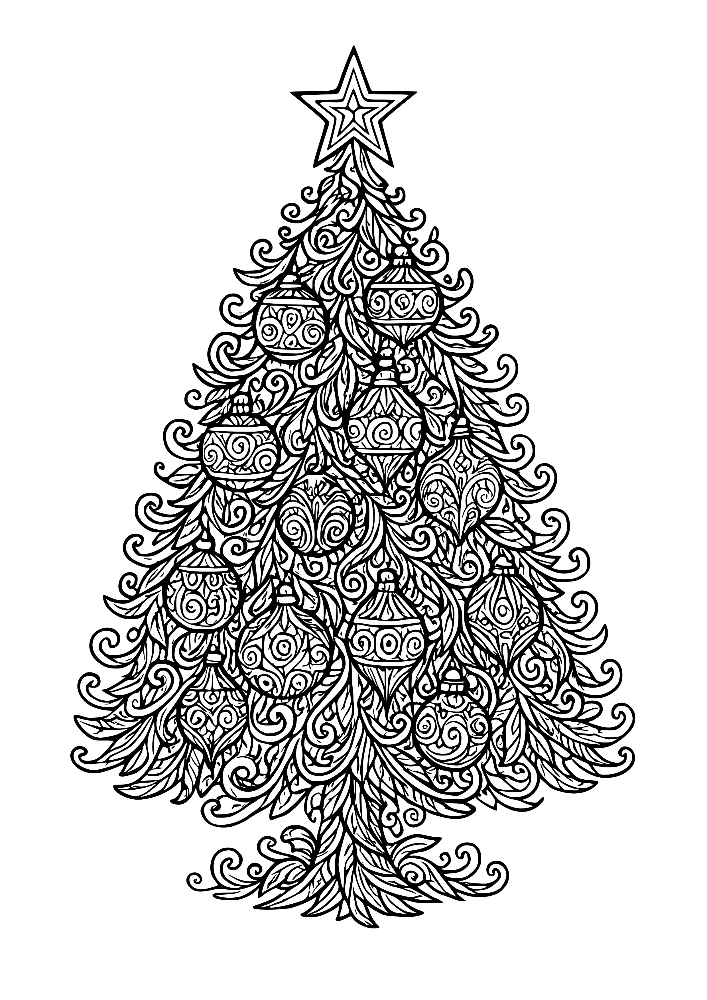 Intricate Tree with Swirling Ornaments Coloring Page