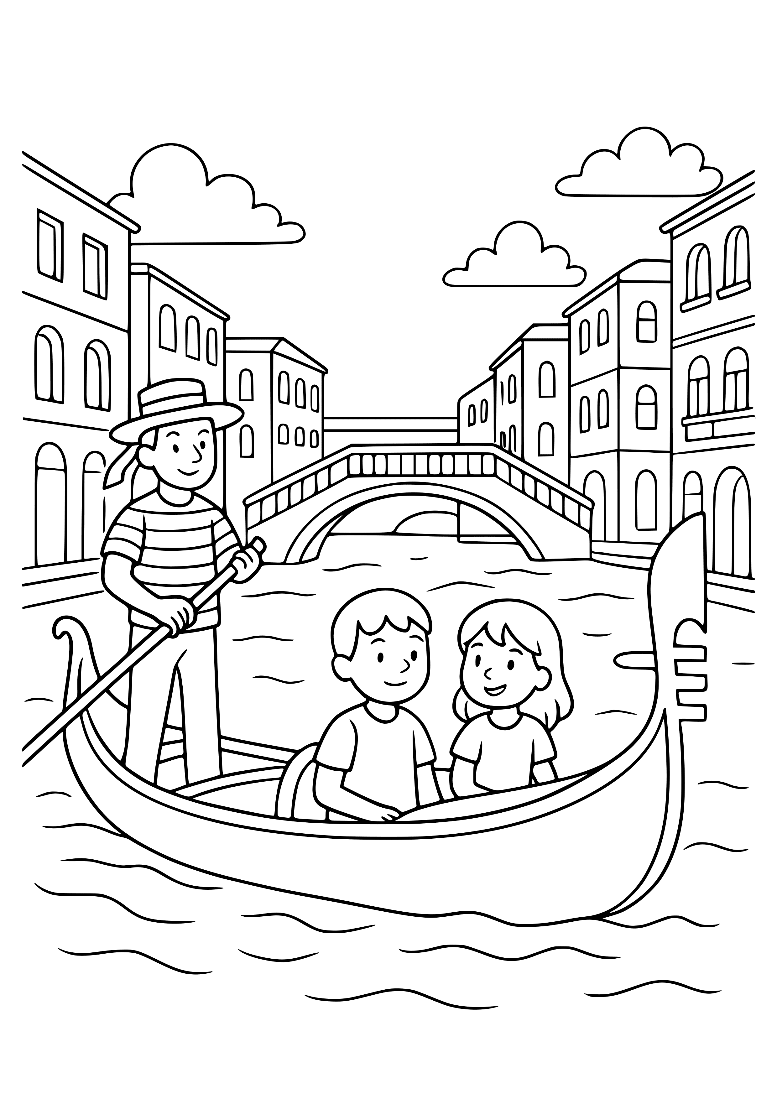 Italian Gondola Ride Through Venetian Canals Coloring Page