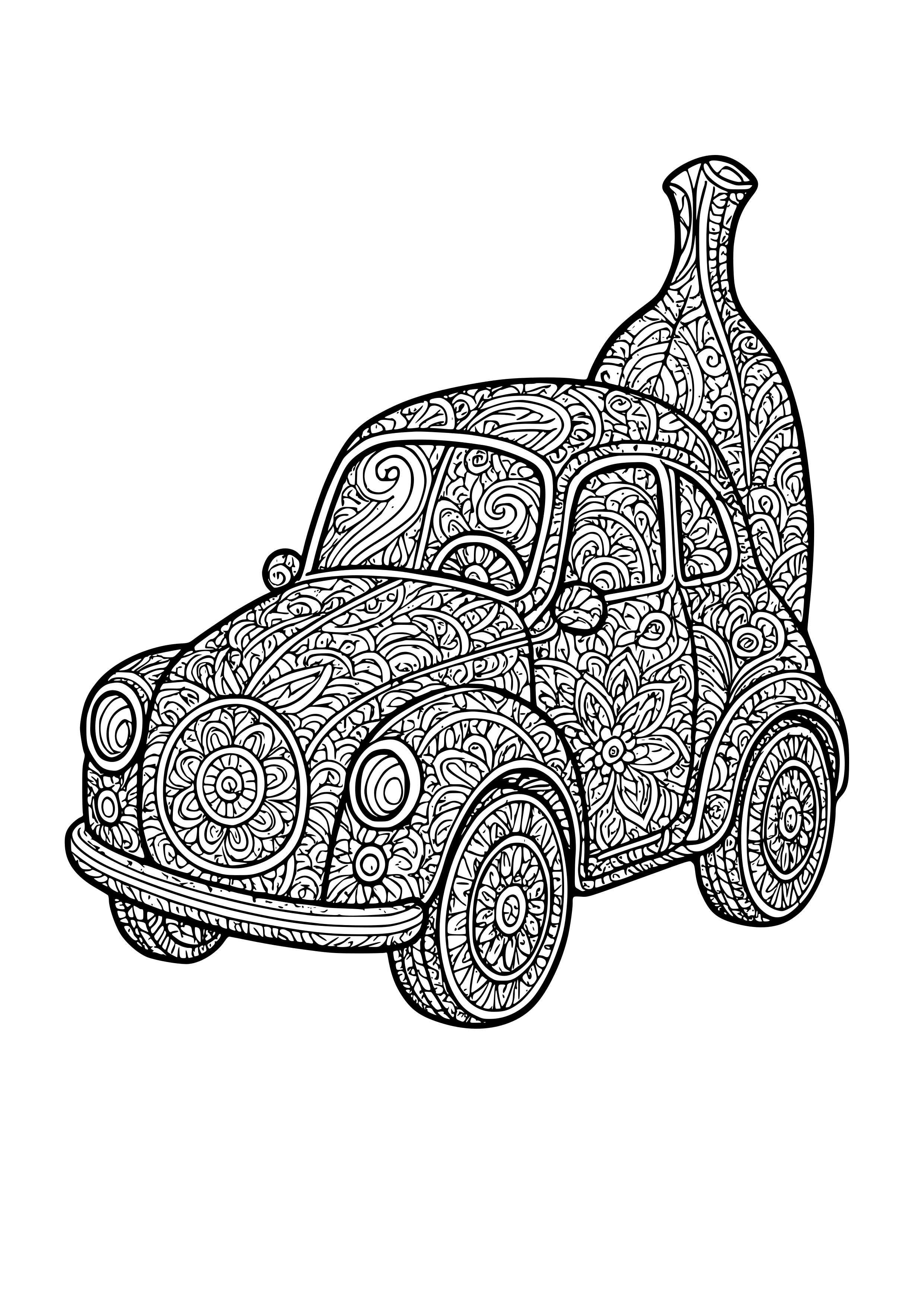 Jalopy Car Resembling a Banana with Wheels Coloring Page