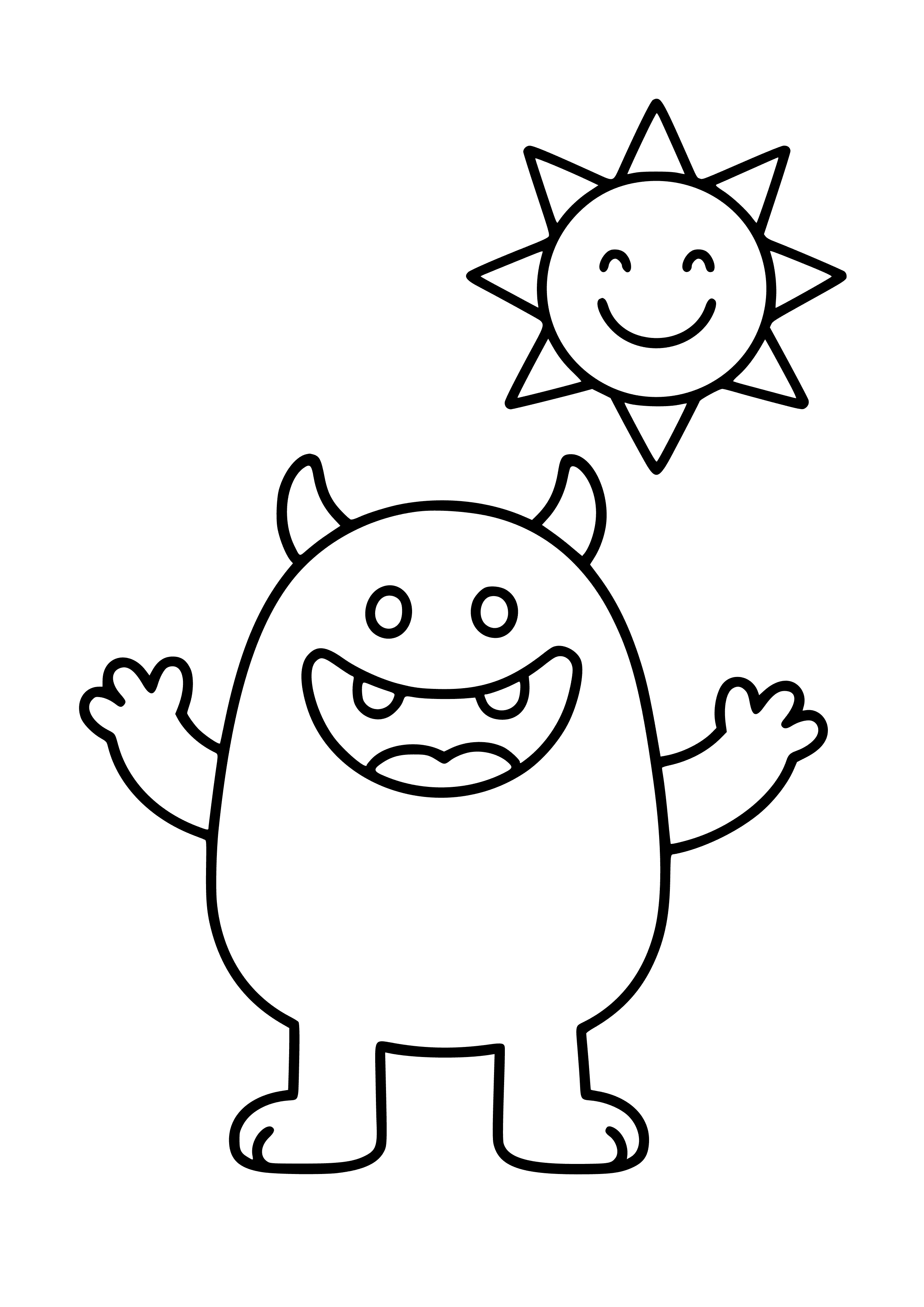 Jolly Yellow Monster Smiling in the Sun Coloring Page