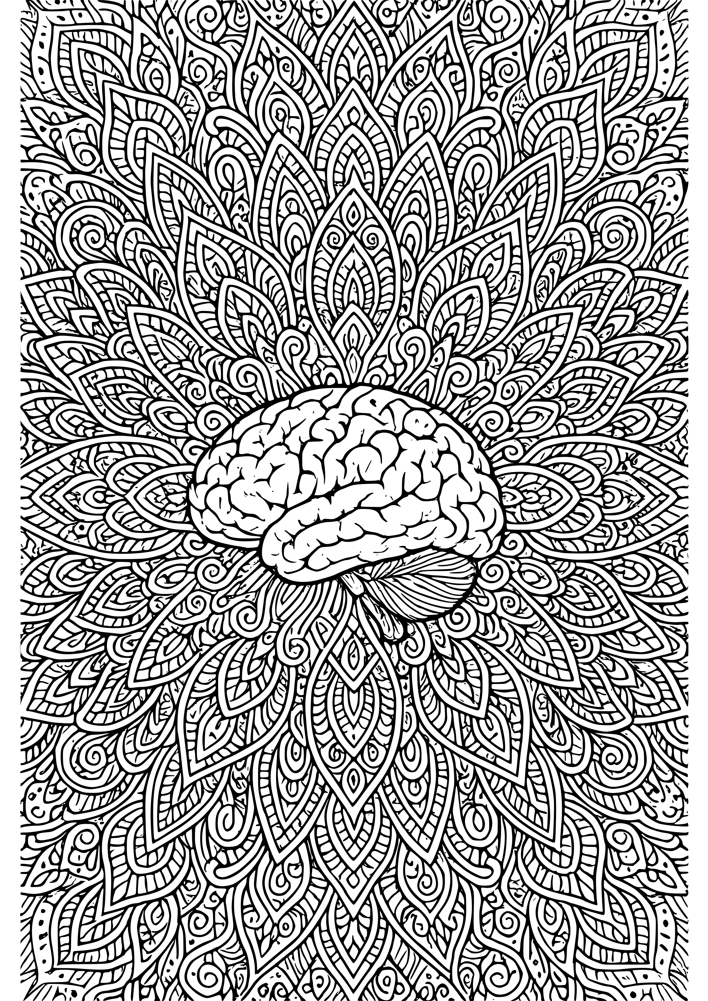 Kaleidoscope of Ideas Radiating From a Central Brain Coloring Page