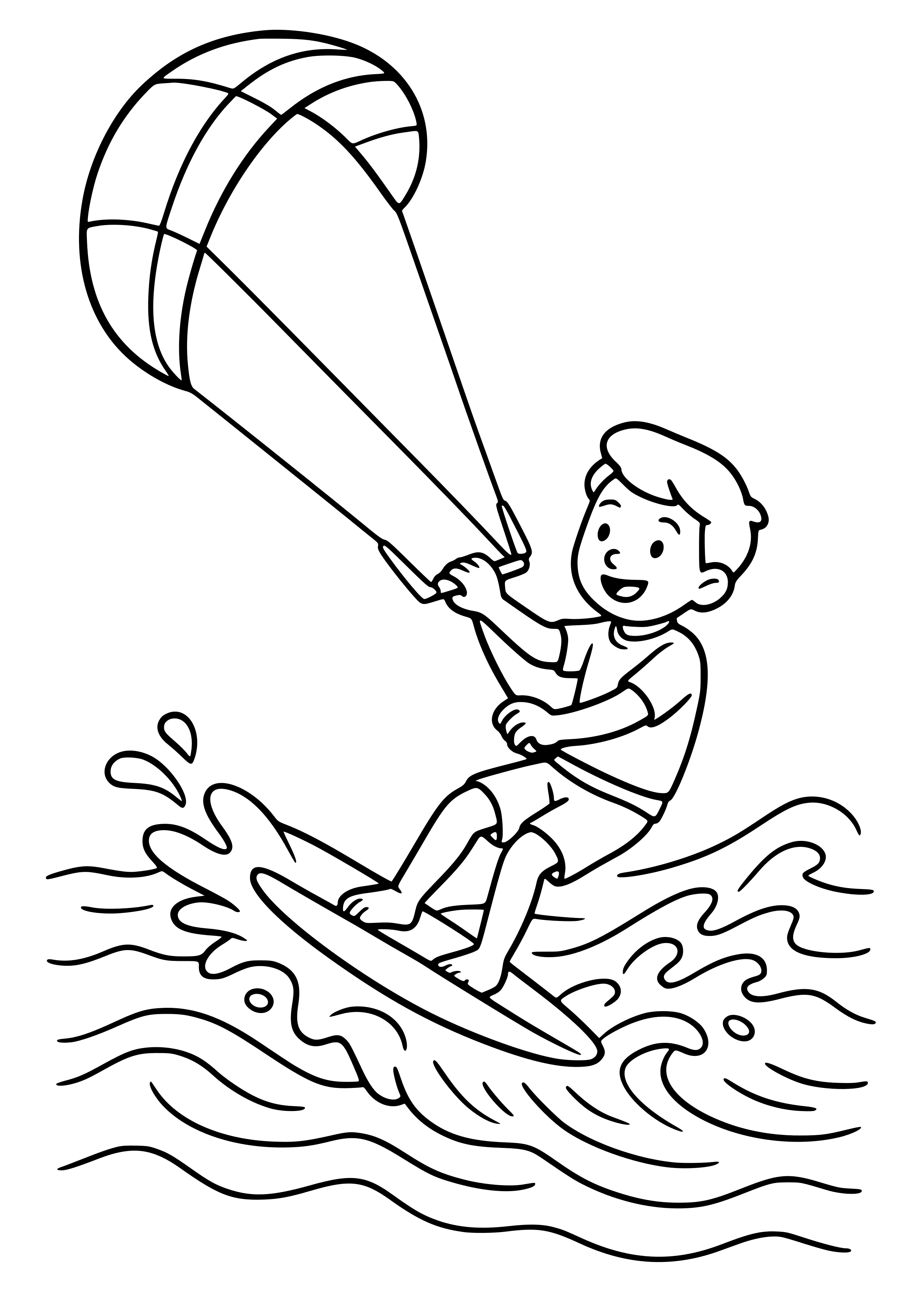 Kite Surfer Riding the Waves Coloring Page