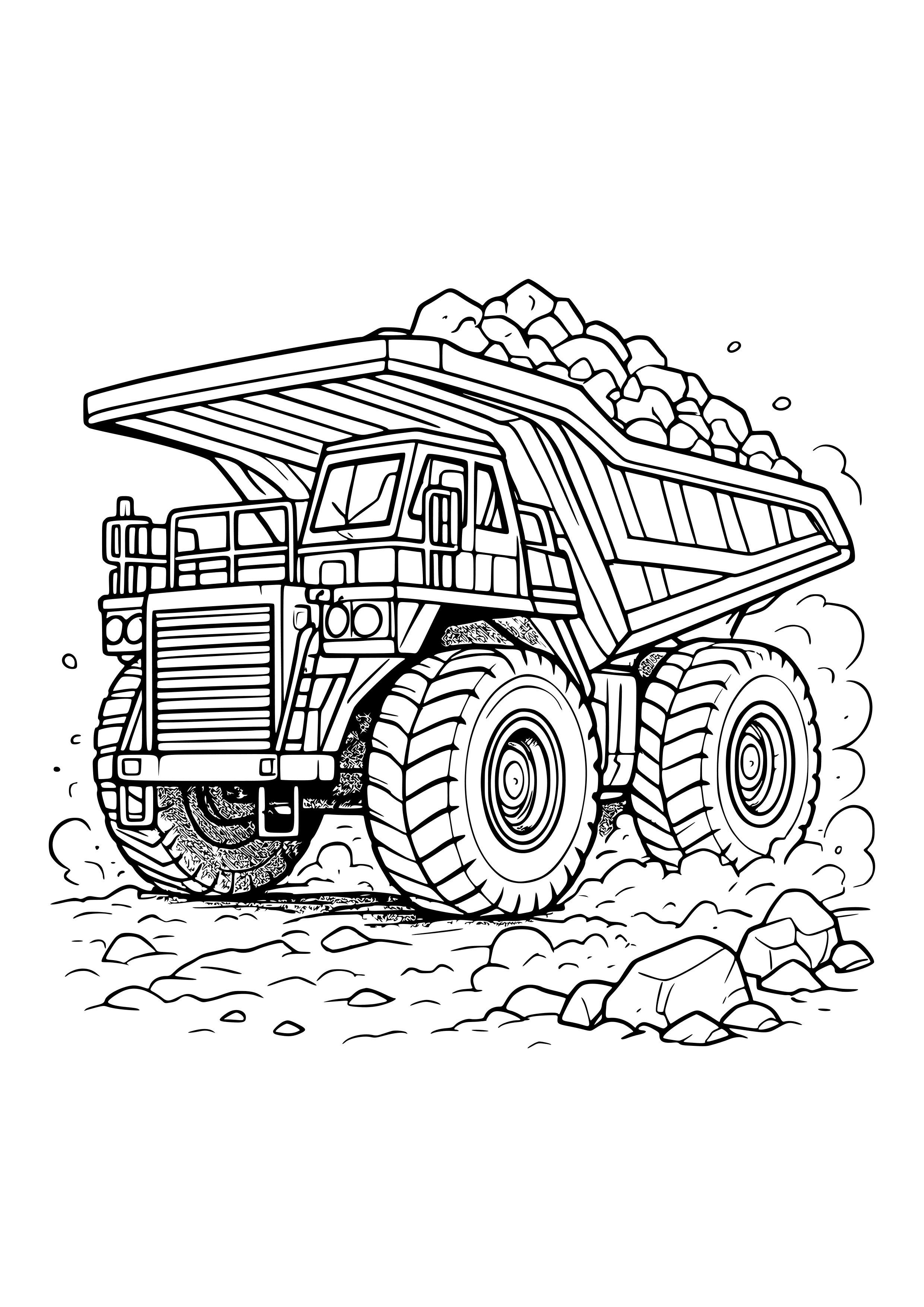 Large Mining Truck in Action Coloring Page