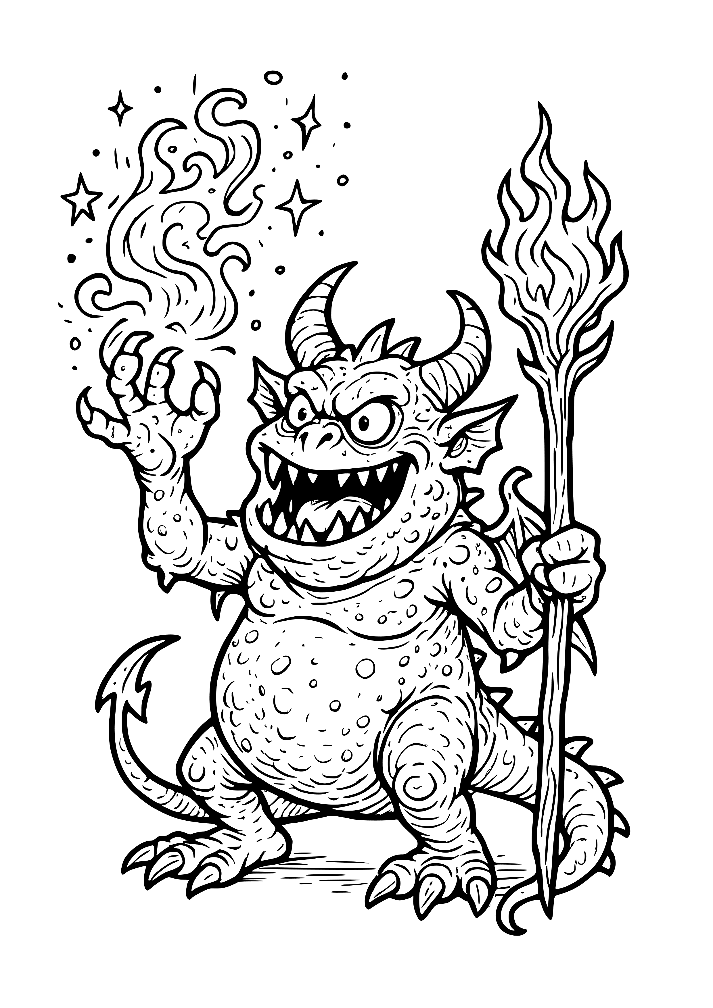 Magic Orange Monster Casting a Spell Coloring Page