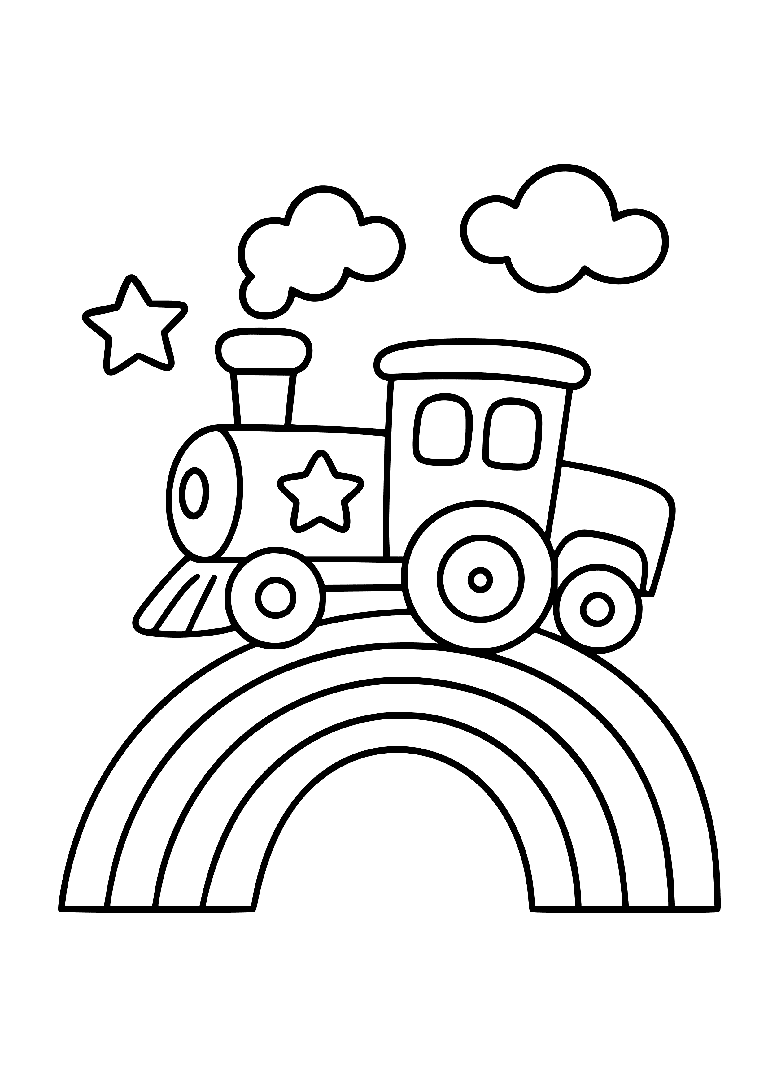 Magical Train Traveling Through a Rainbow Coloring Page