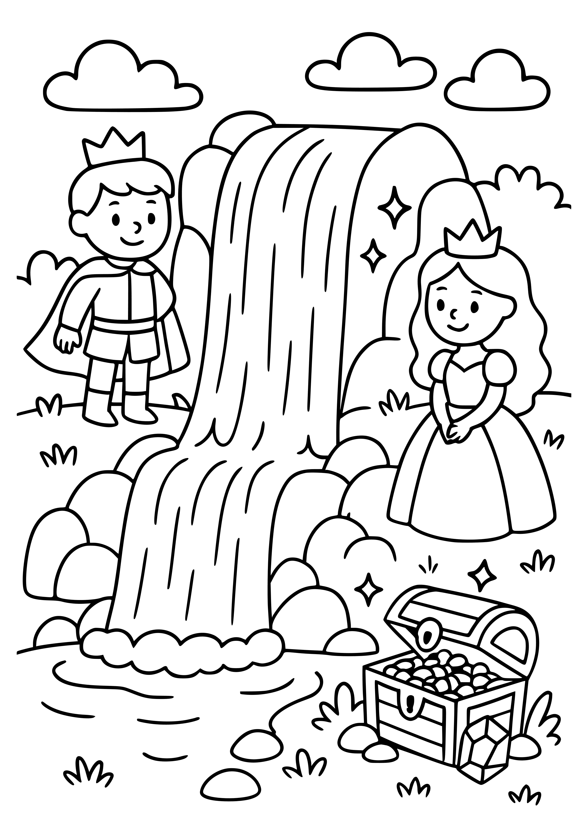 Magical Waterfall with Hidden Treasures Coloring Page