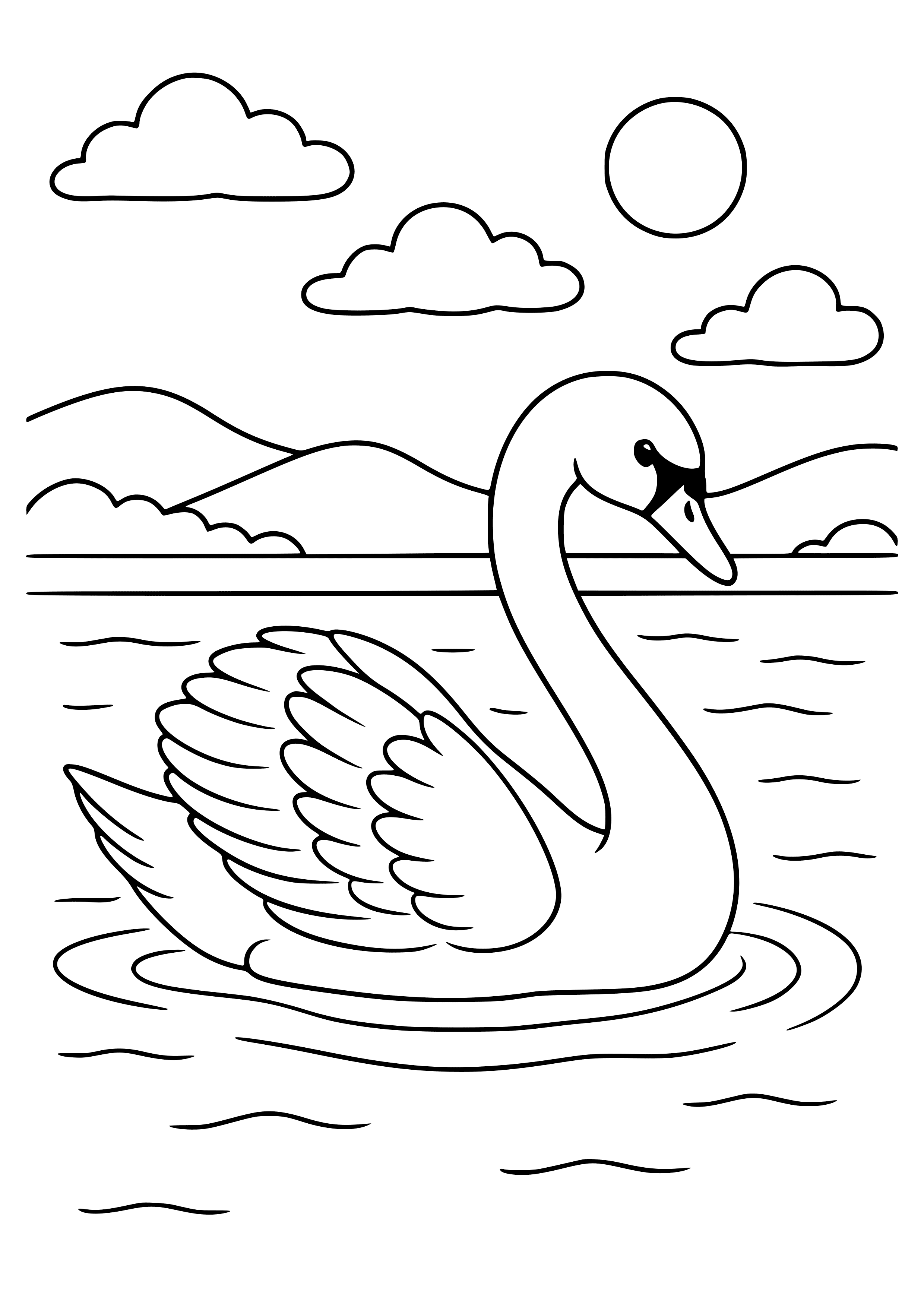 Majestic Swan Gliding on a Lake Coloring Page