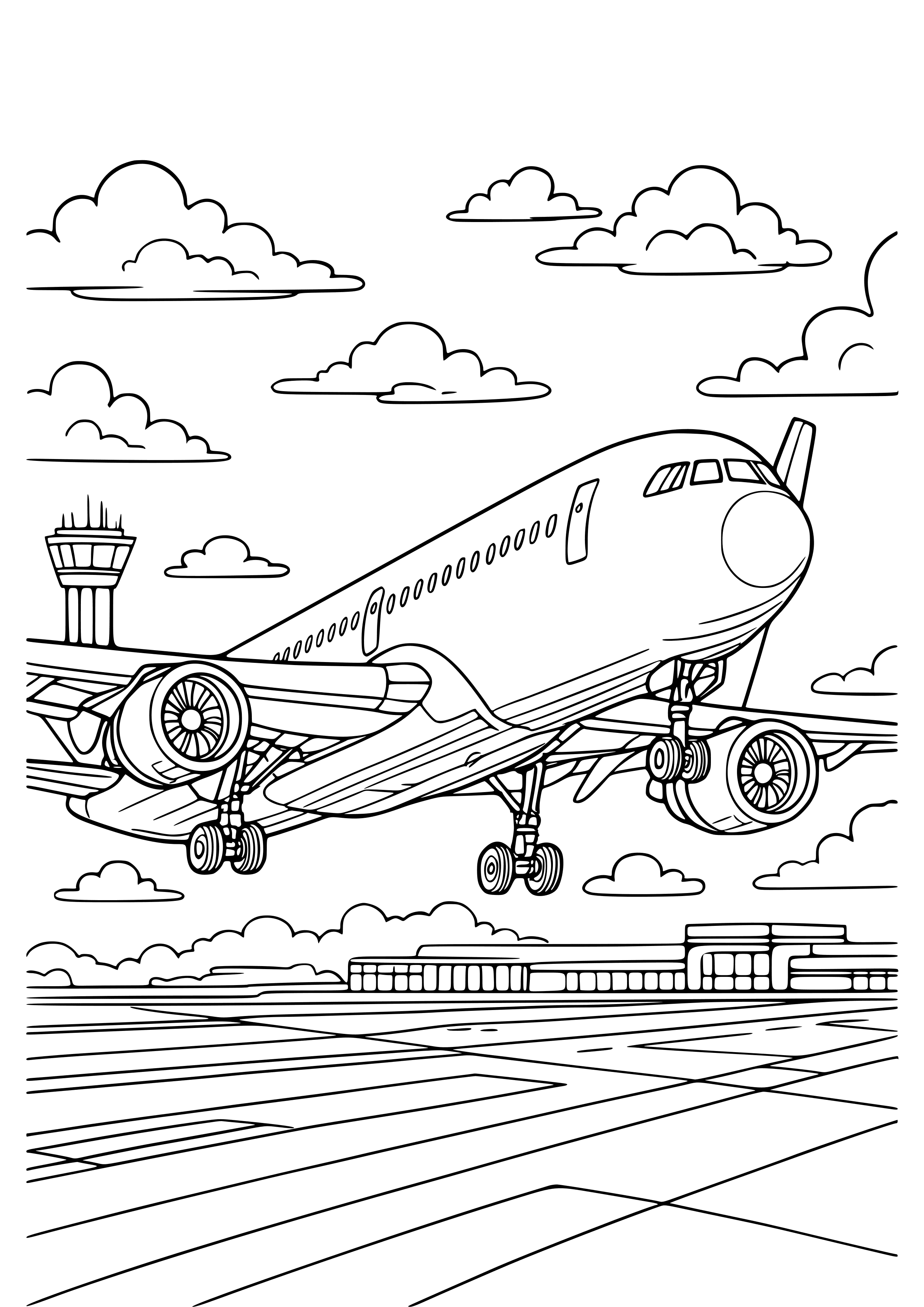 Massive Airplane Landing at an Airport Coloring Page