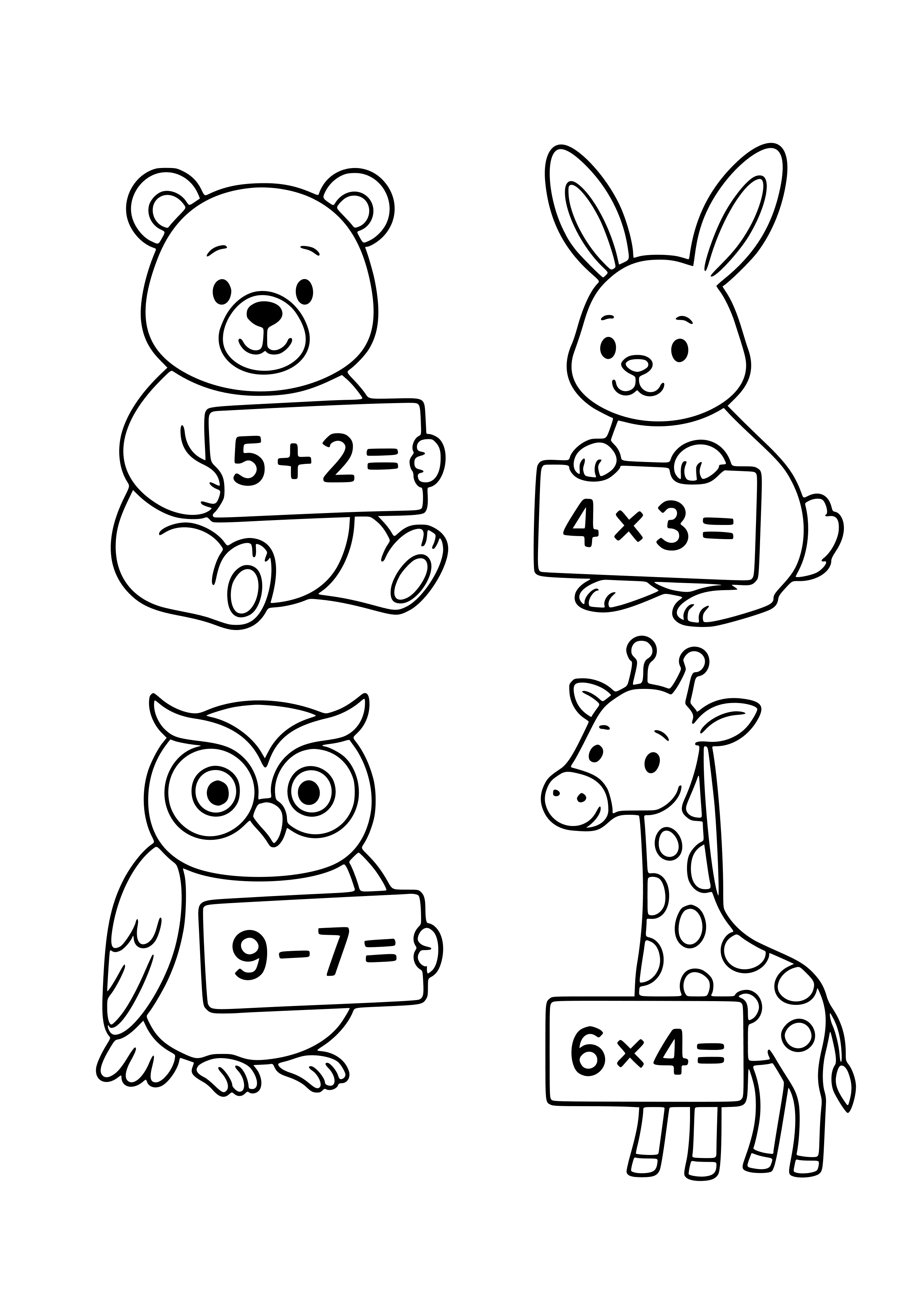 Math Challenges with Animals Coloring Page