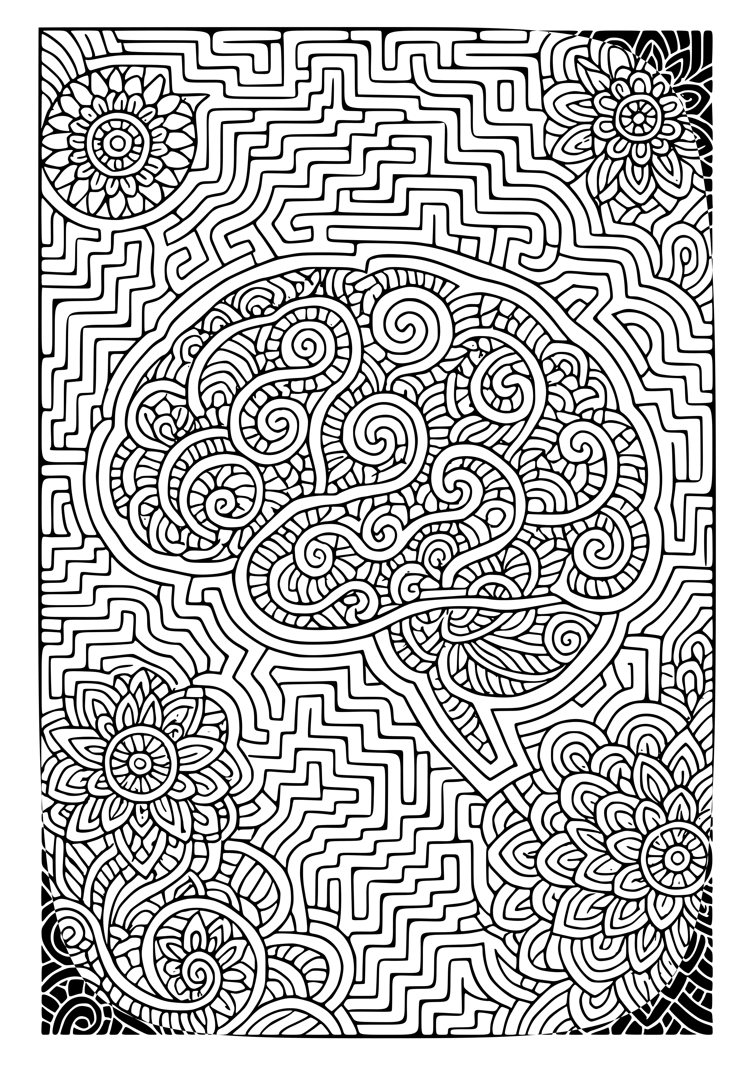 Maze of Ideas and Inspirations Represented as Pathways Coloring Page