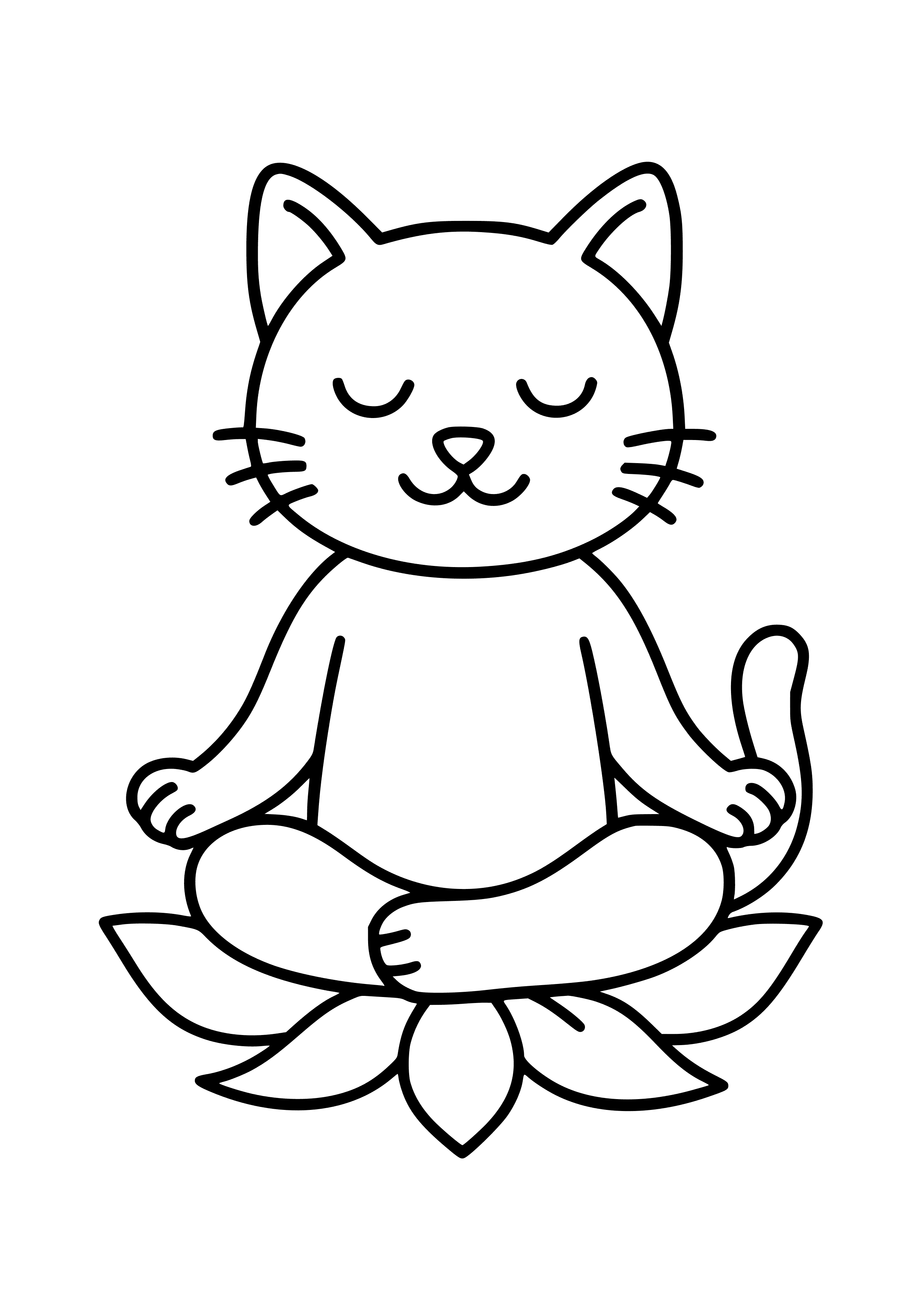 Meditating Cat in a Lotus Position Coloring Page