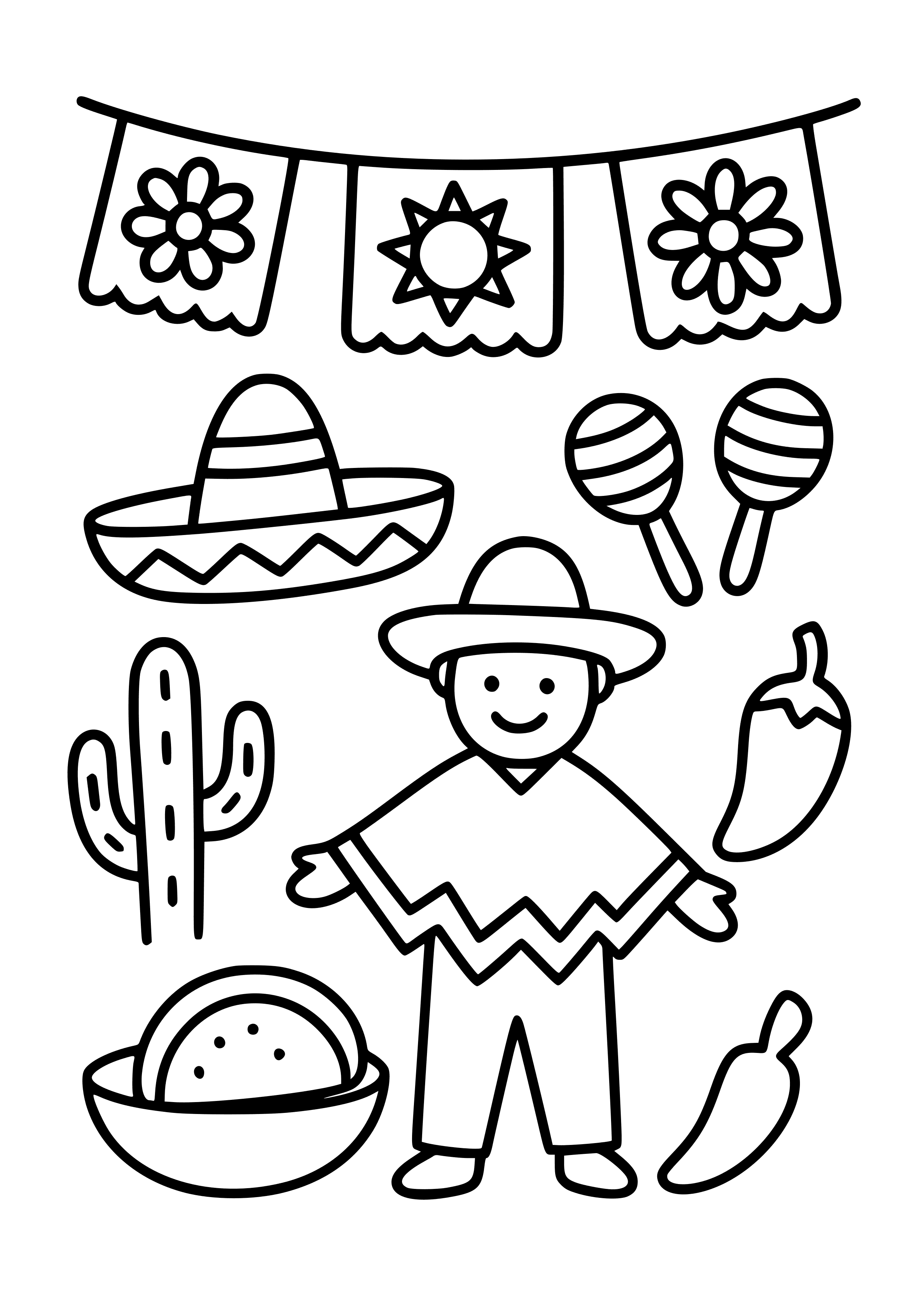 Mexican Fiesta Scene with Papel Picado Coloring Page