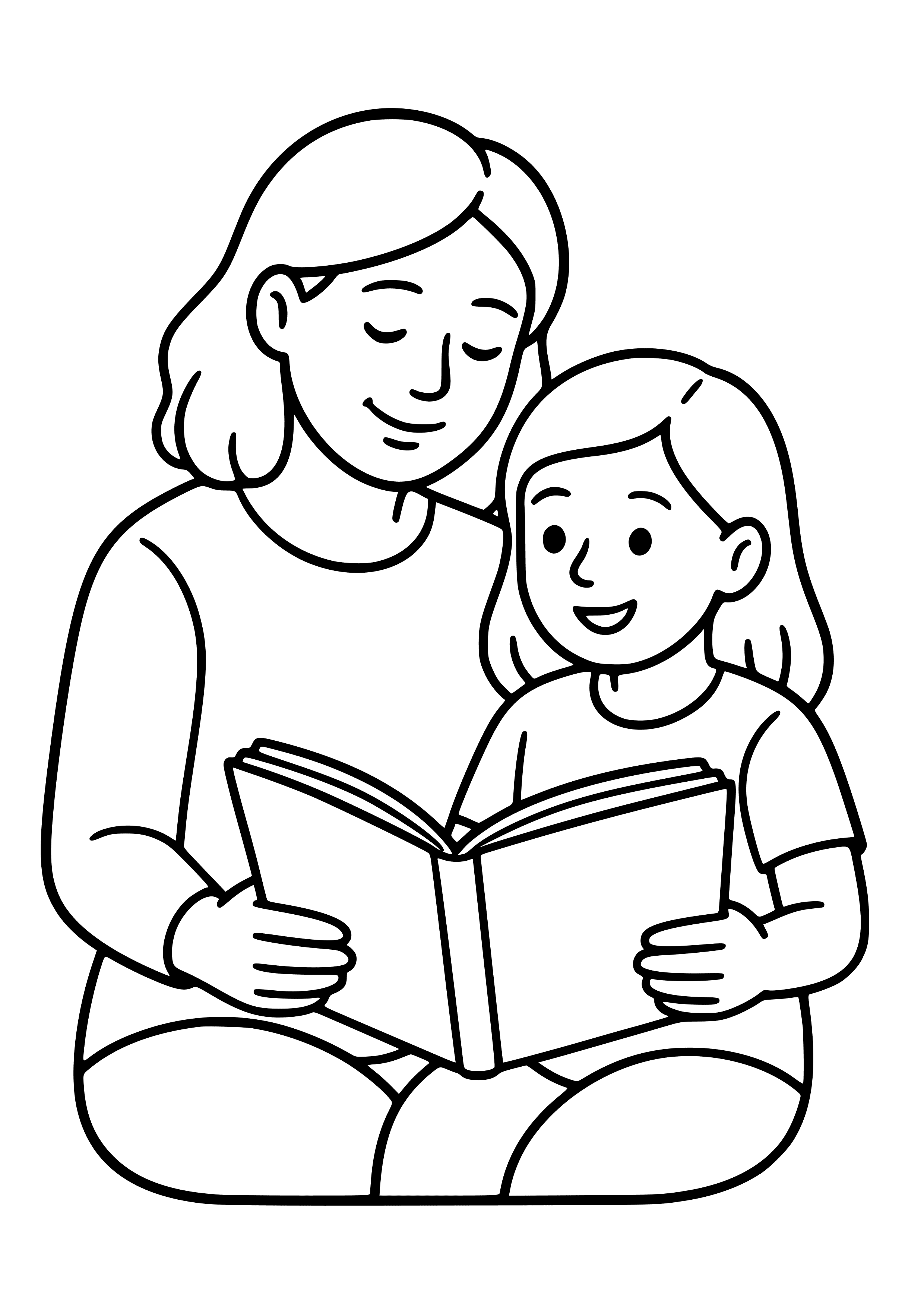 Mother and Child Reading Together Coloring Page