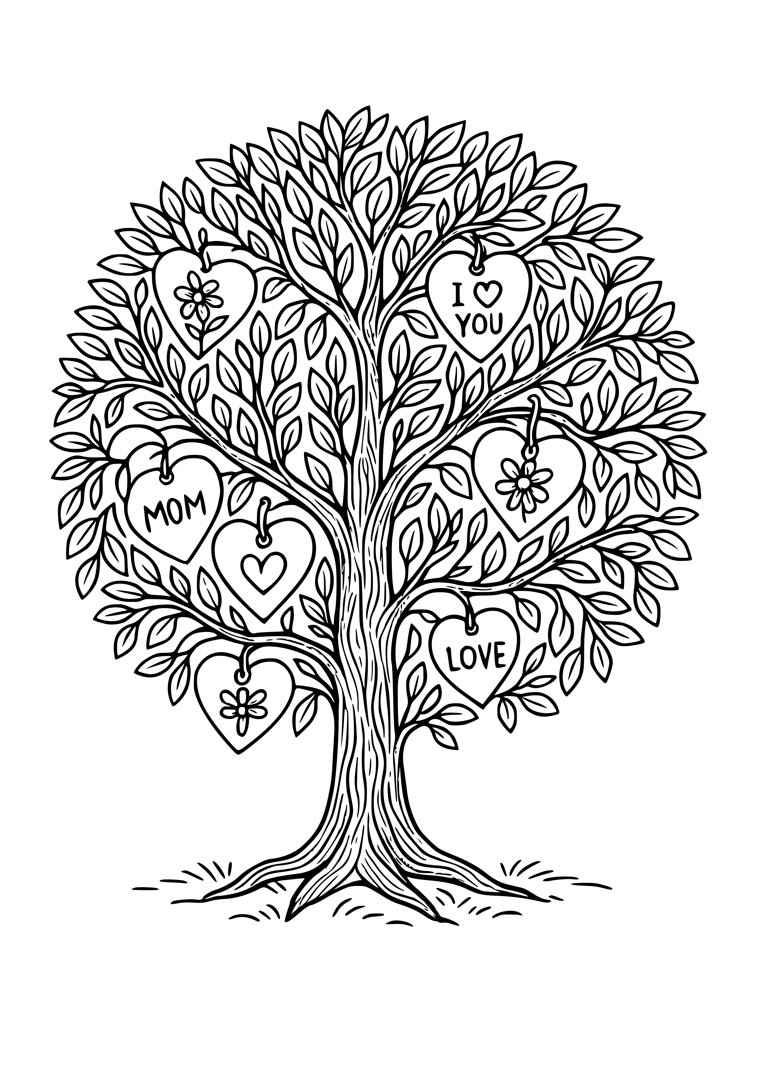 Mother's Day Tree with Love Notes Coloring Page