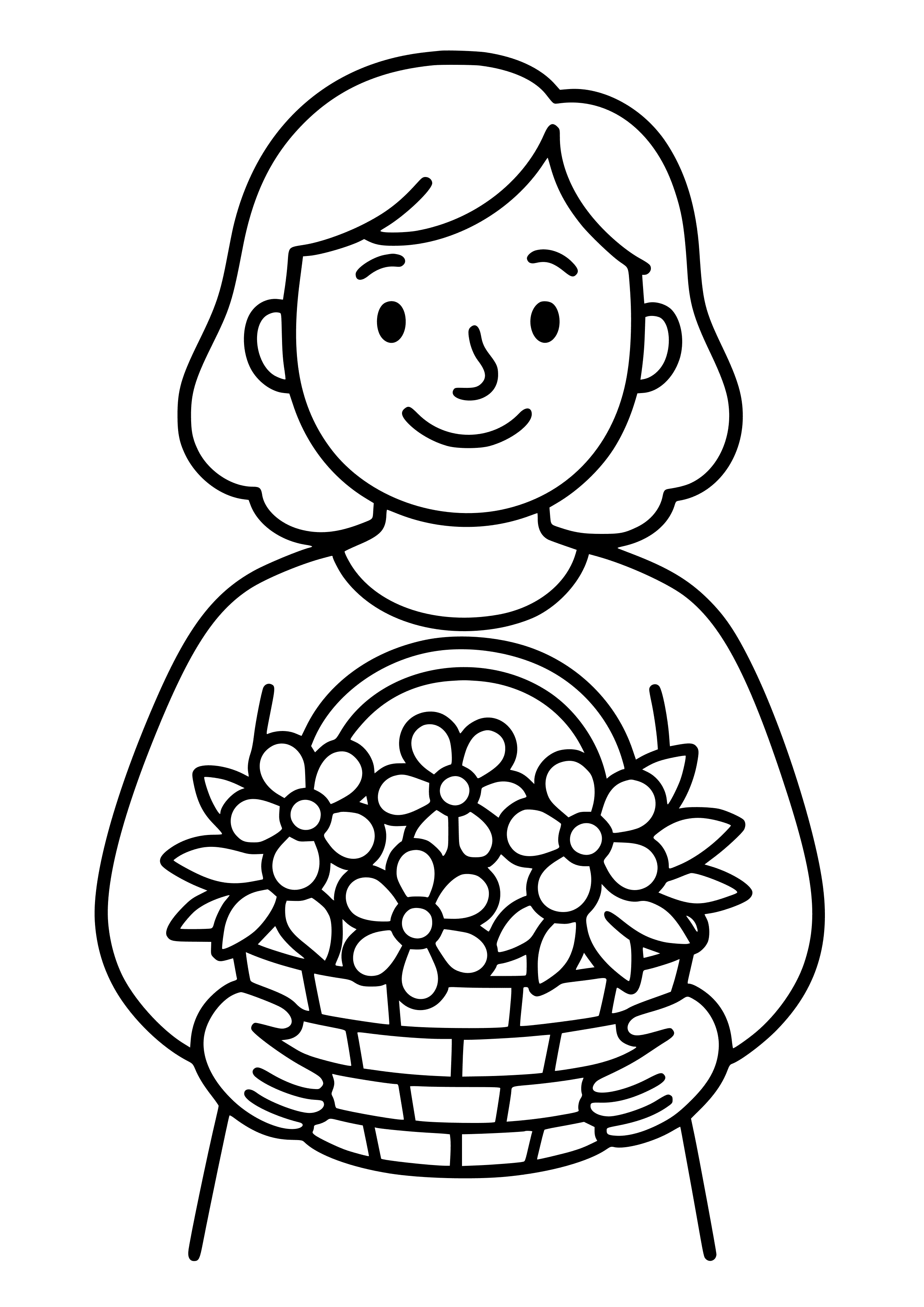 Mother with a Flower Basket Coloring Page