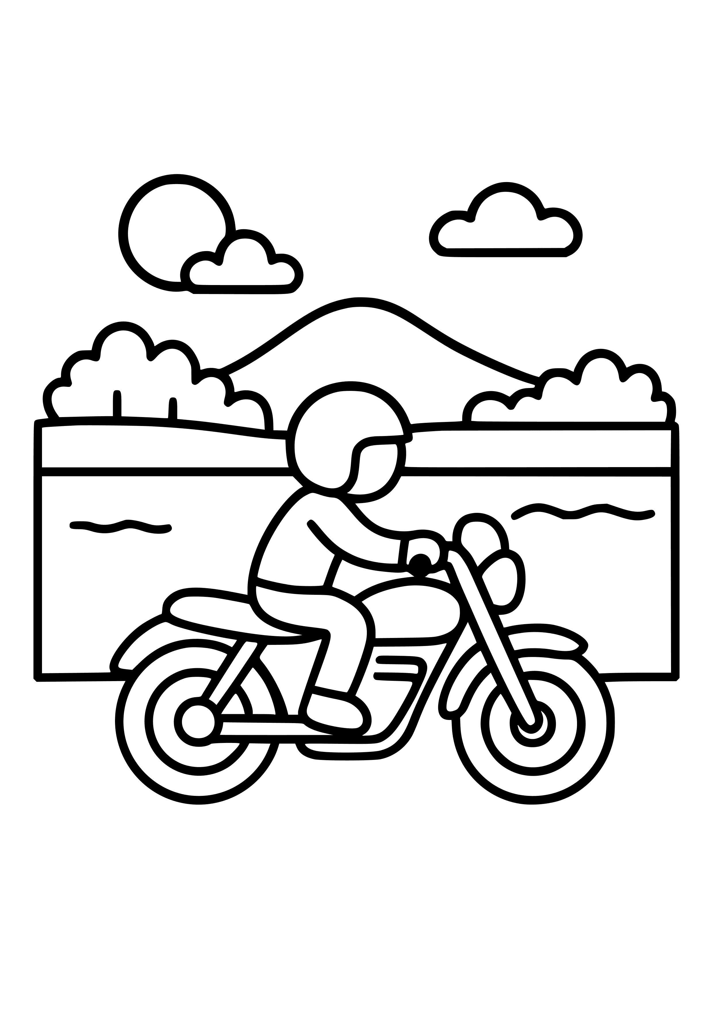 Motorbike Cruising by a Lake Coloring Page