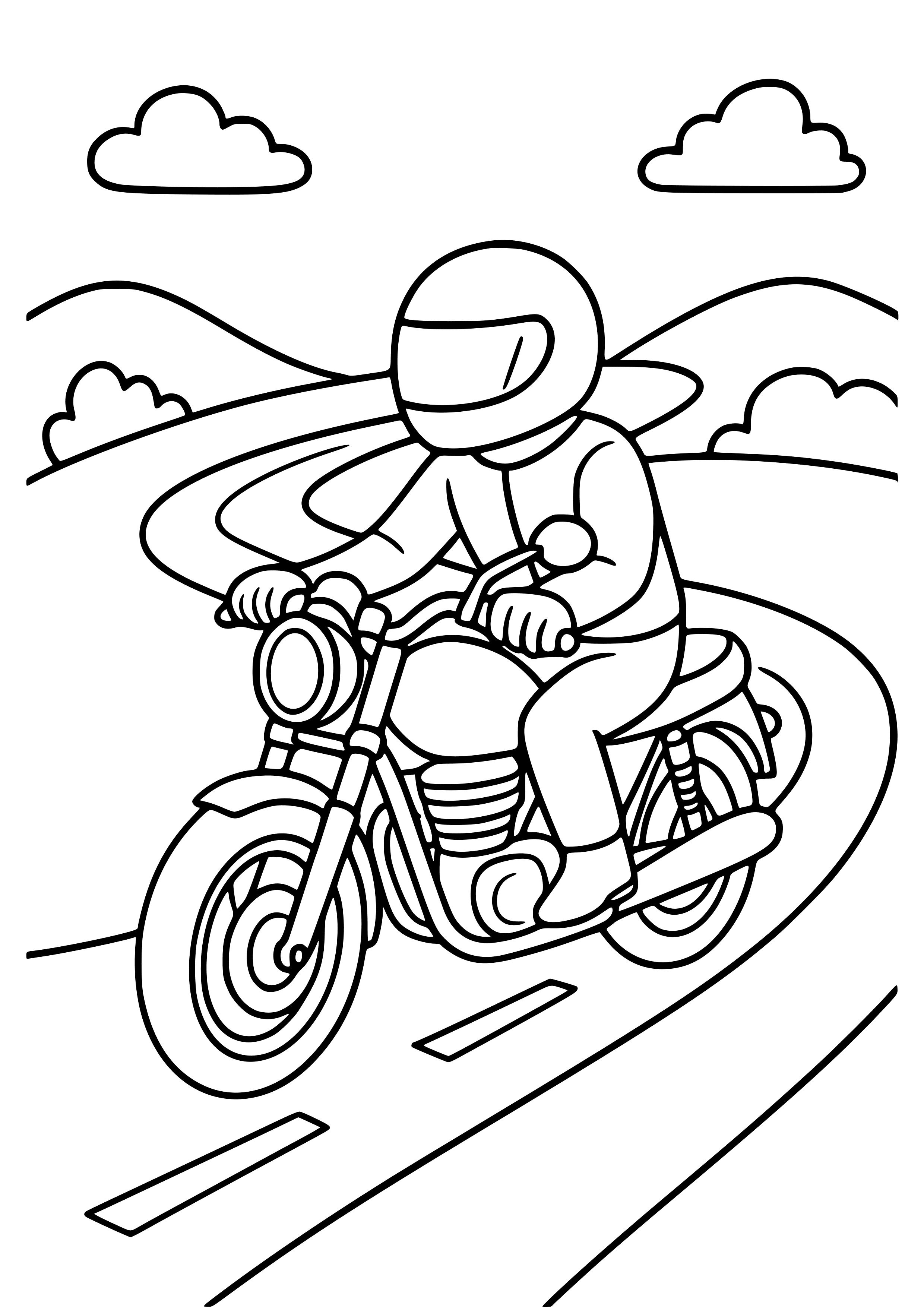 Motorbike Cruising on a Winding Road Coloring Page