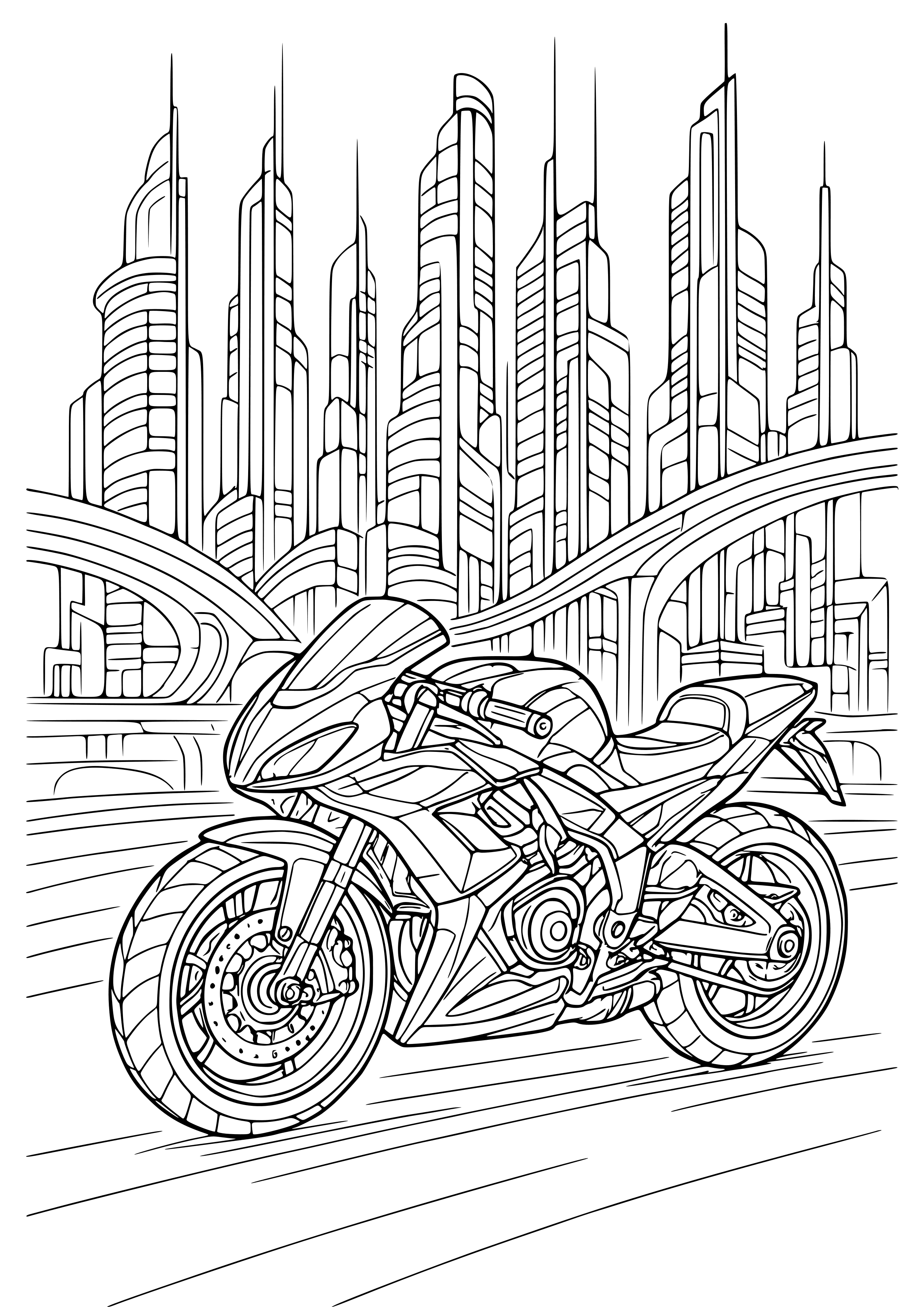 Motorbike in a Futuristic City Coloring Page