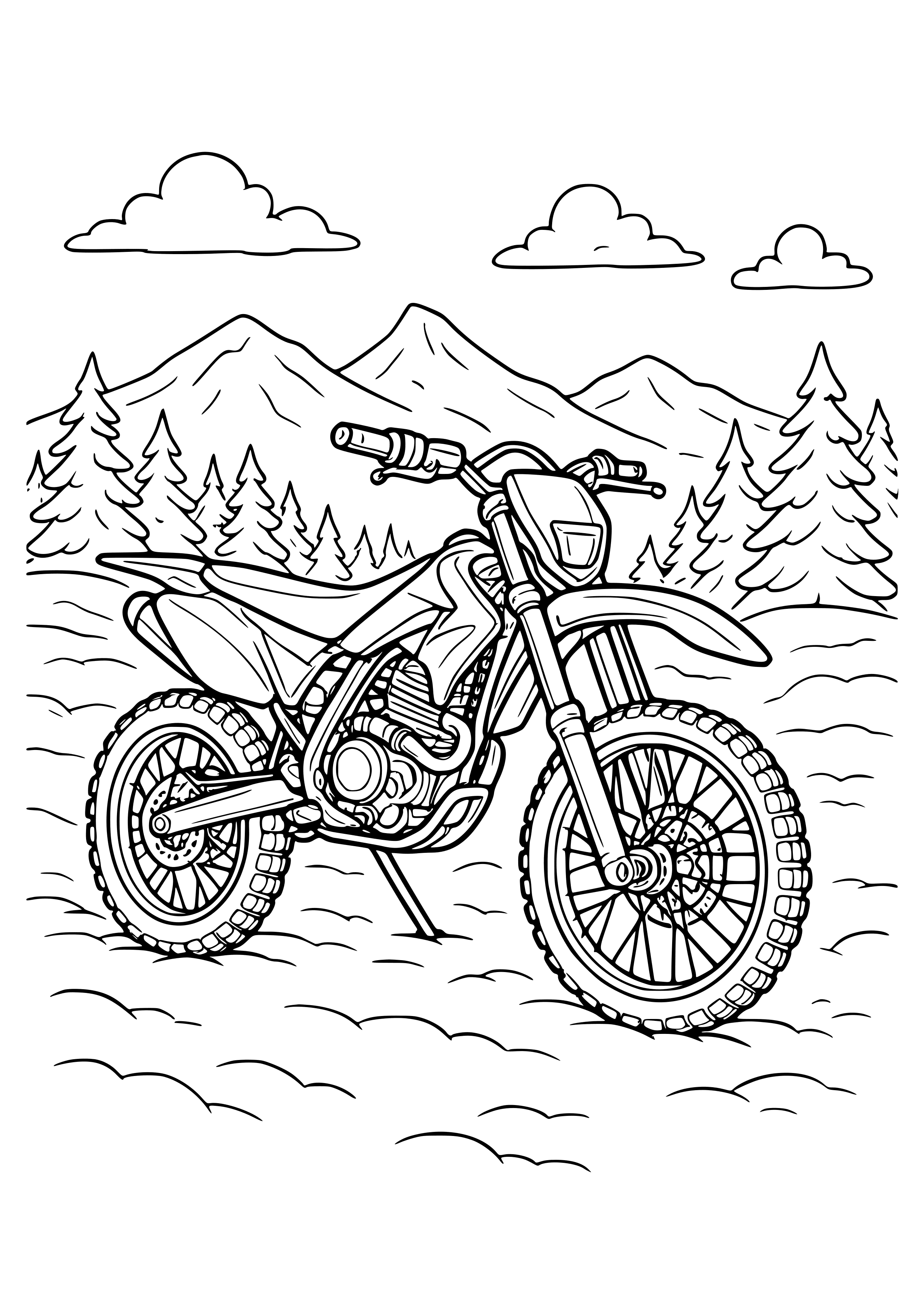 Motorbike in a Snowy Landscape Coloring Page