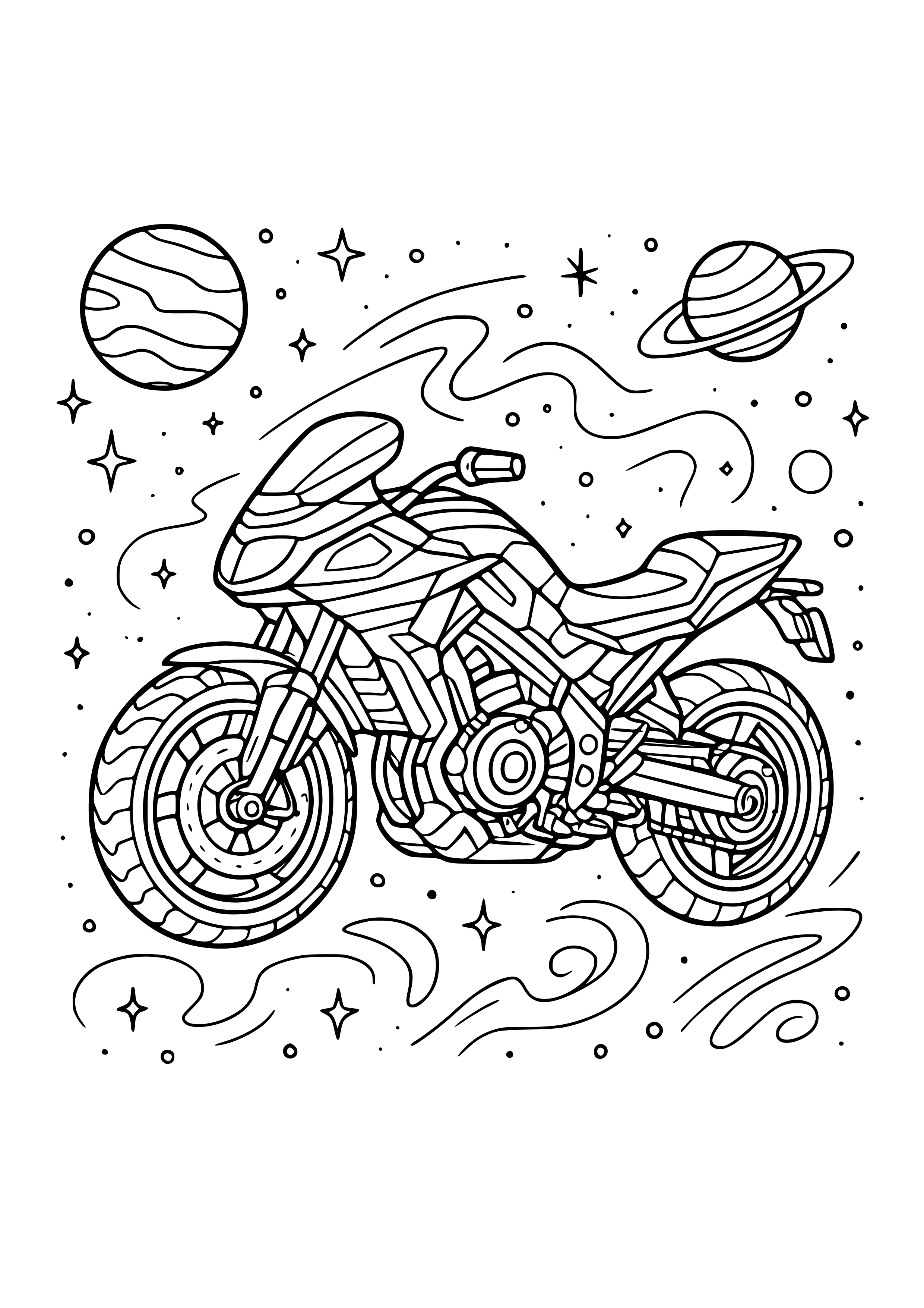 Motorbike in a Space Setting Coloring Page